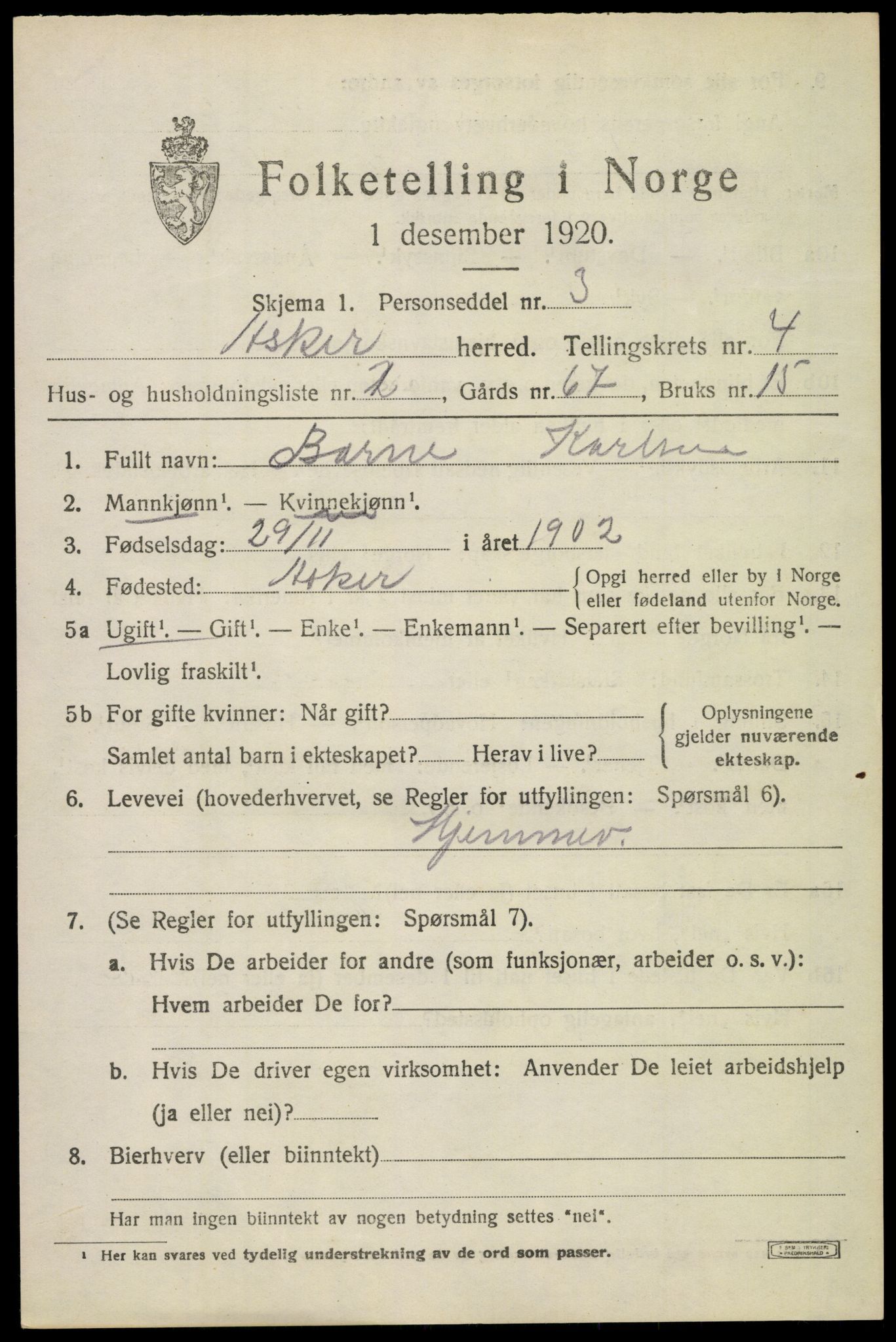 SAO, Folketelling 1920 for 0220 Asker herred, 1920, s. 10280