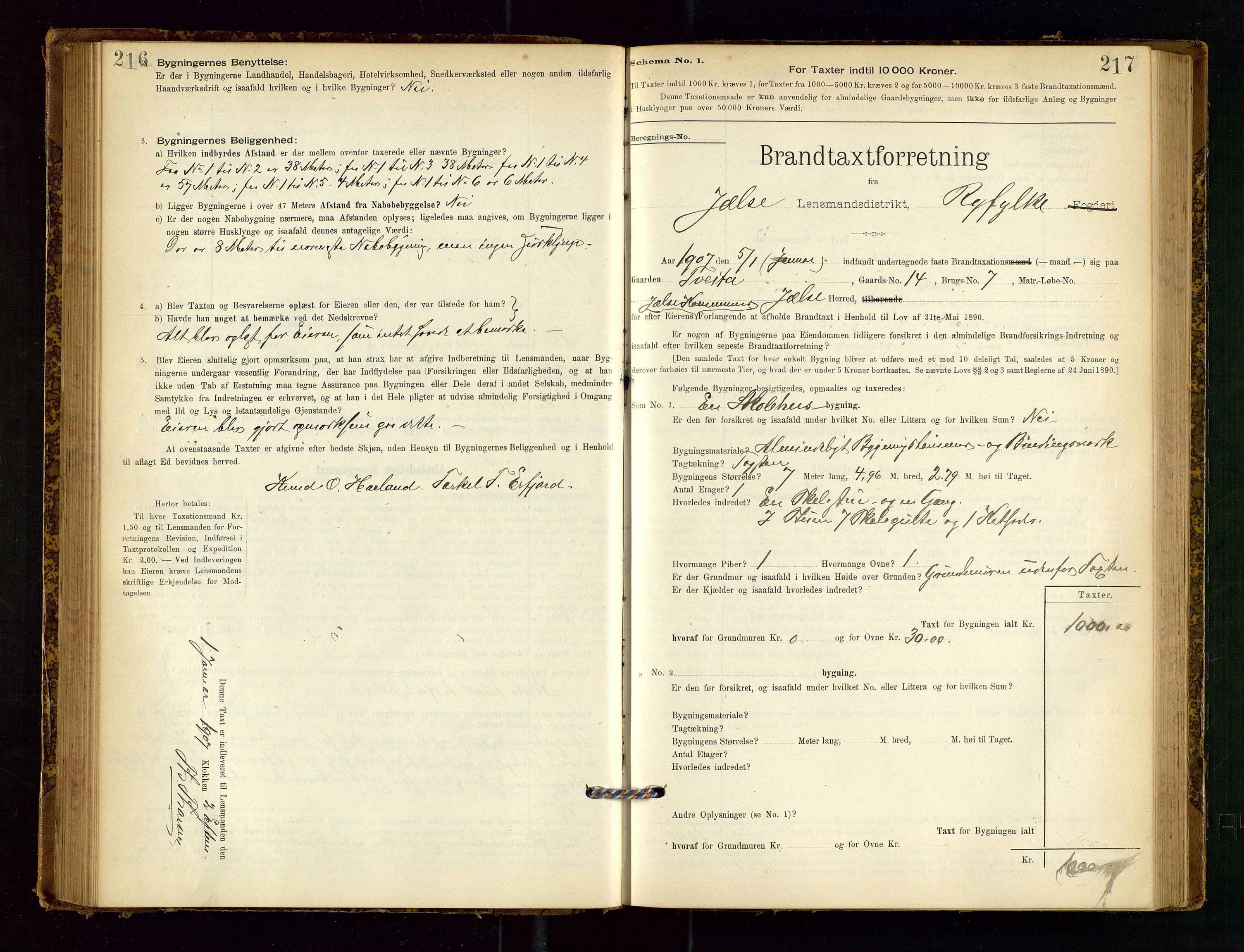 Jelsa lensmannskontor, SAST/A-100360/Gob/L0001: "Brandtaxationsprotocol", 1895-1918, s. 216-217