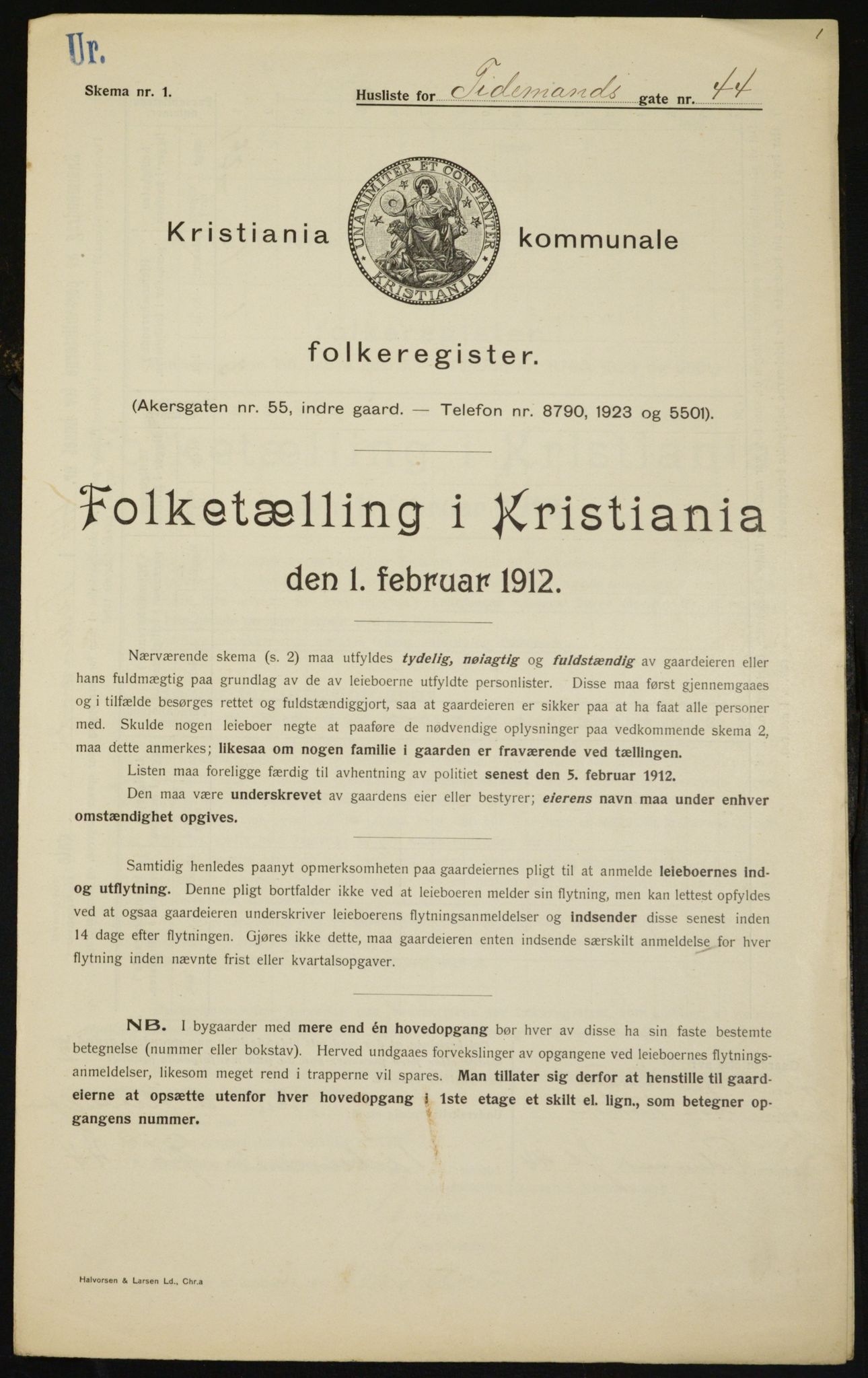 OBA, Kommunal folketelling 1.2.1912 for Kristiania, 1912, s. 111502