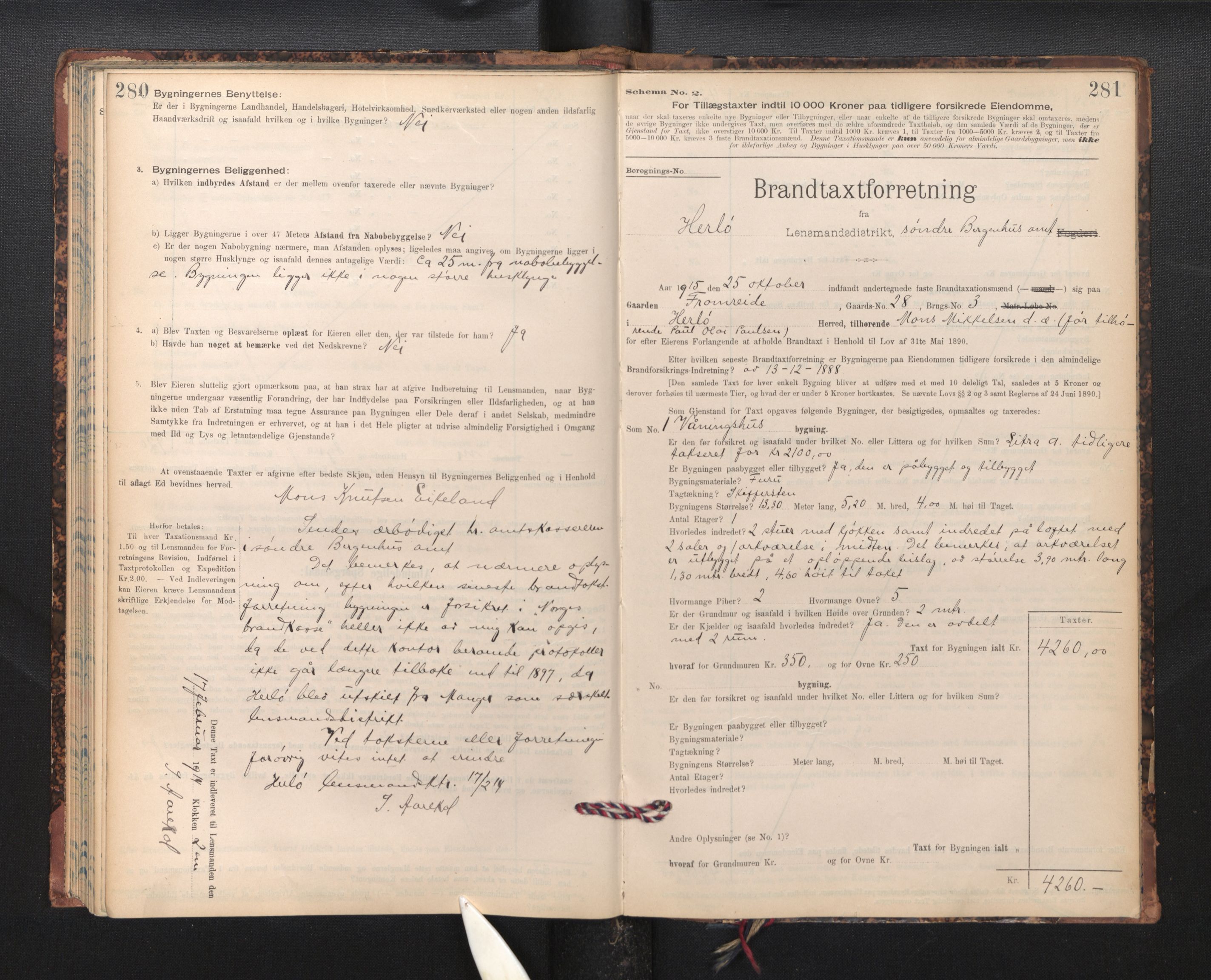 Lensmannen i Herdla, AV/SAB-A-32901/0012/L0003:  Branntakstprotokoll skjematakst, 1897-1916, s. 280-281