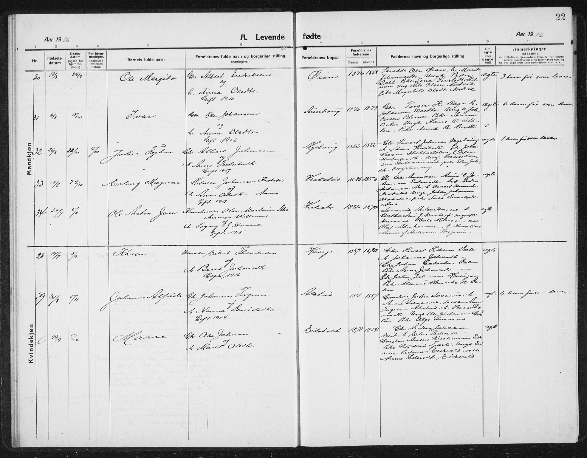 Ministerialprotokoller, klokkerbøker og fødselsregistre - Sør-Trøndelag, AV/SAT-A-1456/630/L0506: Klokkerbok nr. 630C04, 1914-1933, s. 22