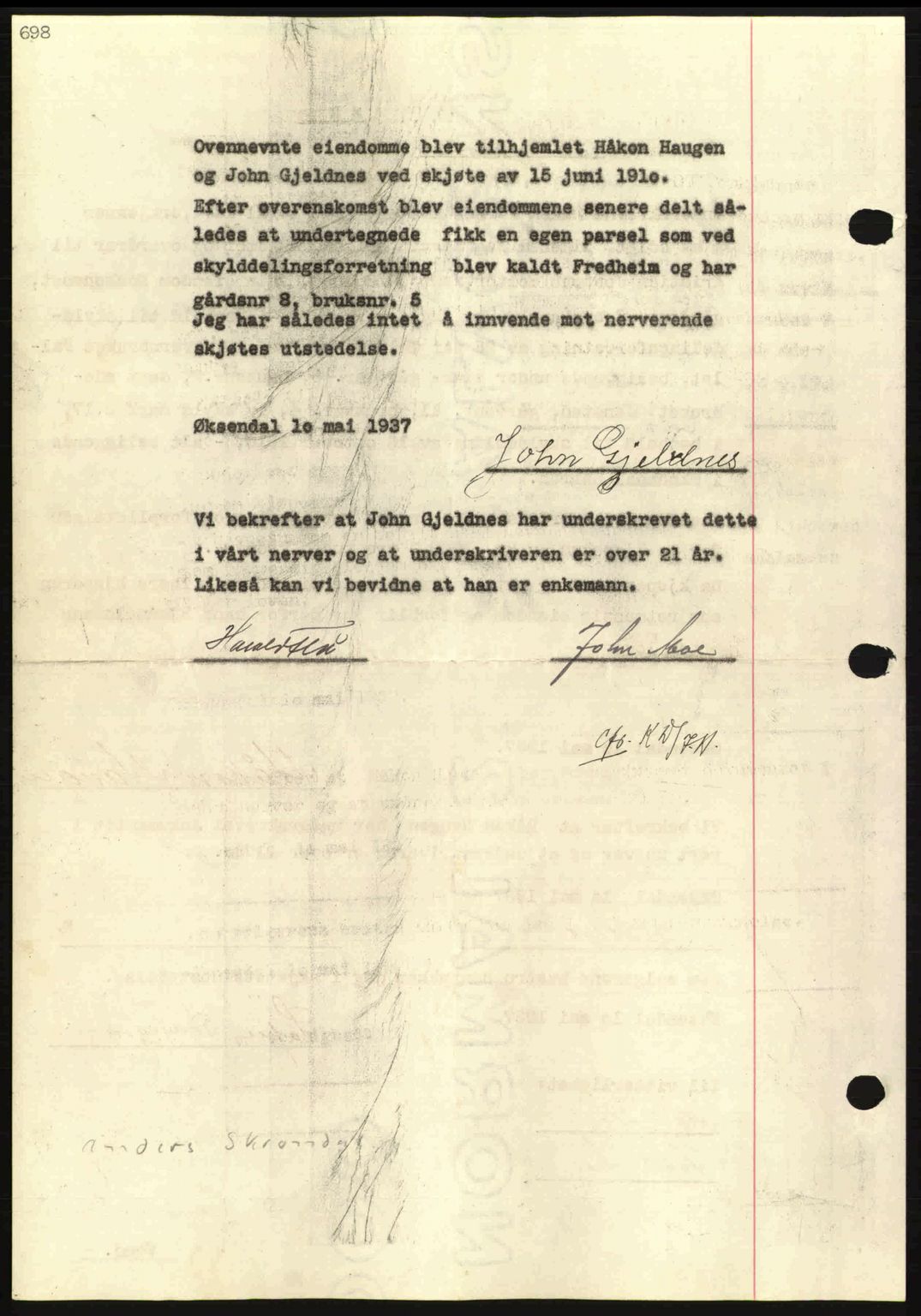 Nordmøre sorenskriveri, AV/SAT-A-4132/1/2/2Ca: Pantebok nr. A81, 1937-1937, Dagboknr: 1461/1937