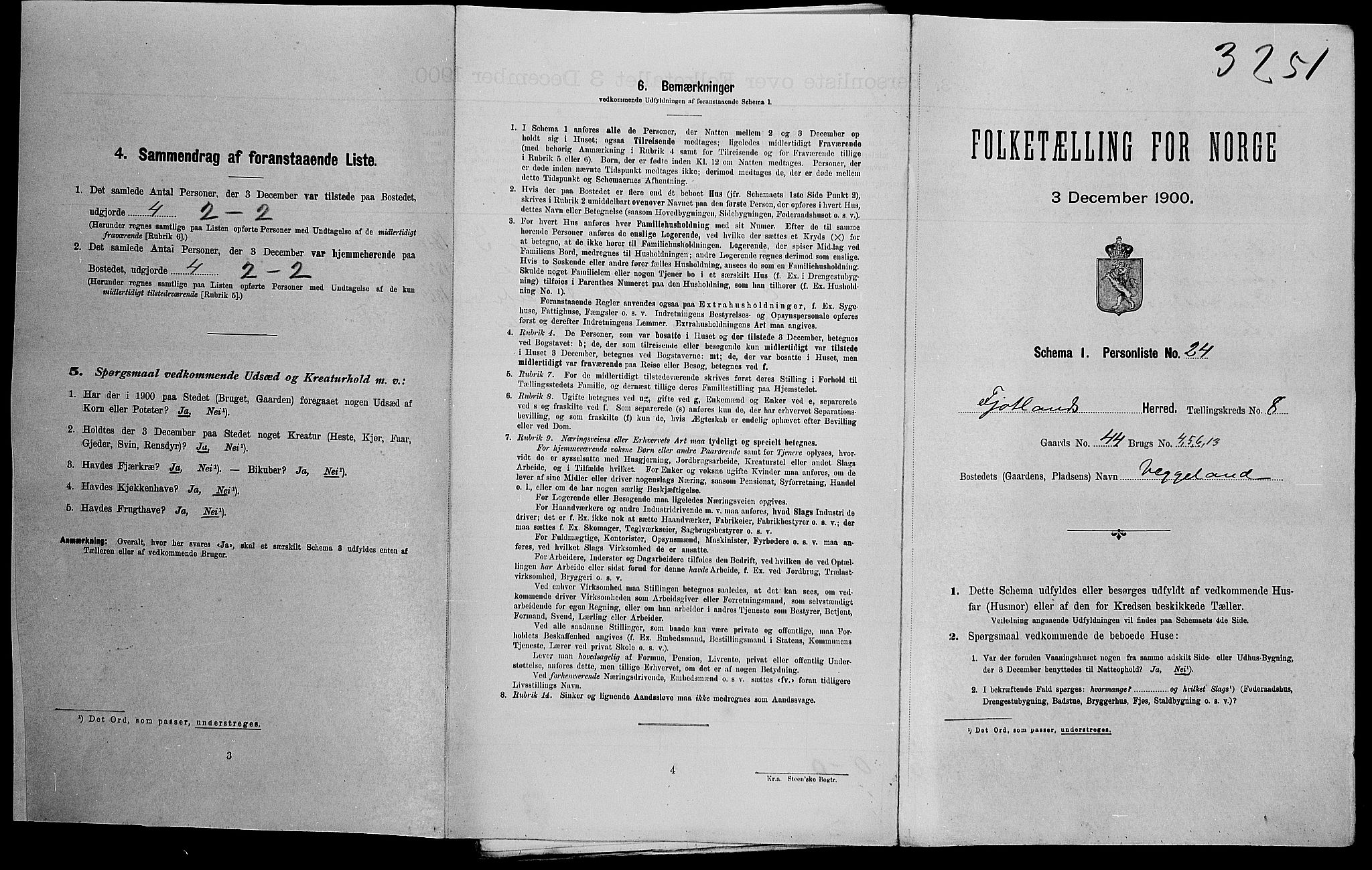 SAK, Folketelling 1900 for 1036 Fjotland herred, 1900, s. 341