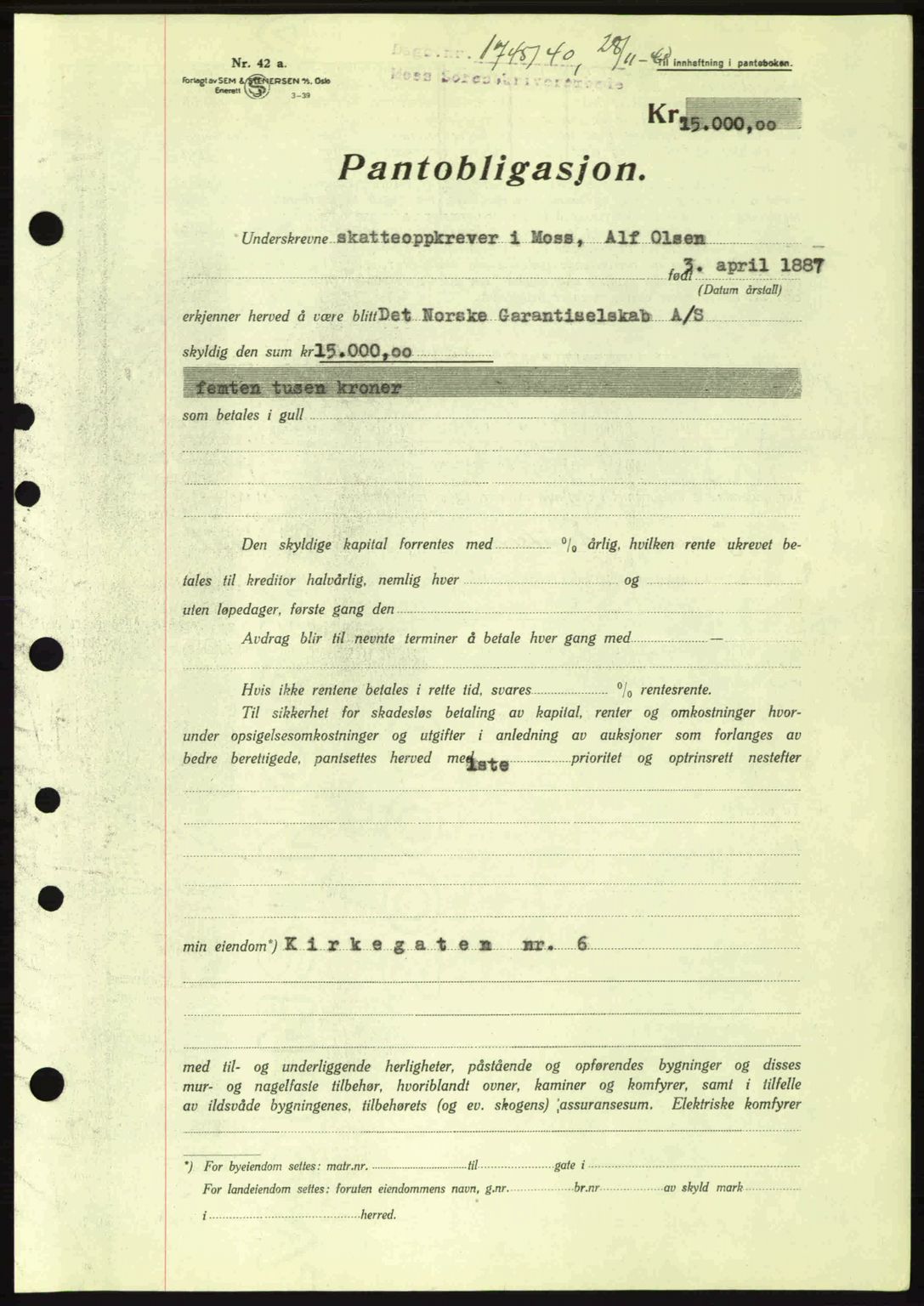 Moss sorenskriveri, SAO/A-10168: Pantebok nr. B10, 1940-1941, Dagboknr: 1745/1940