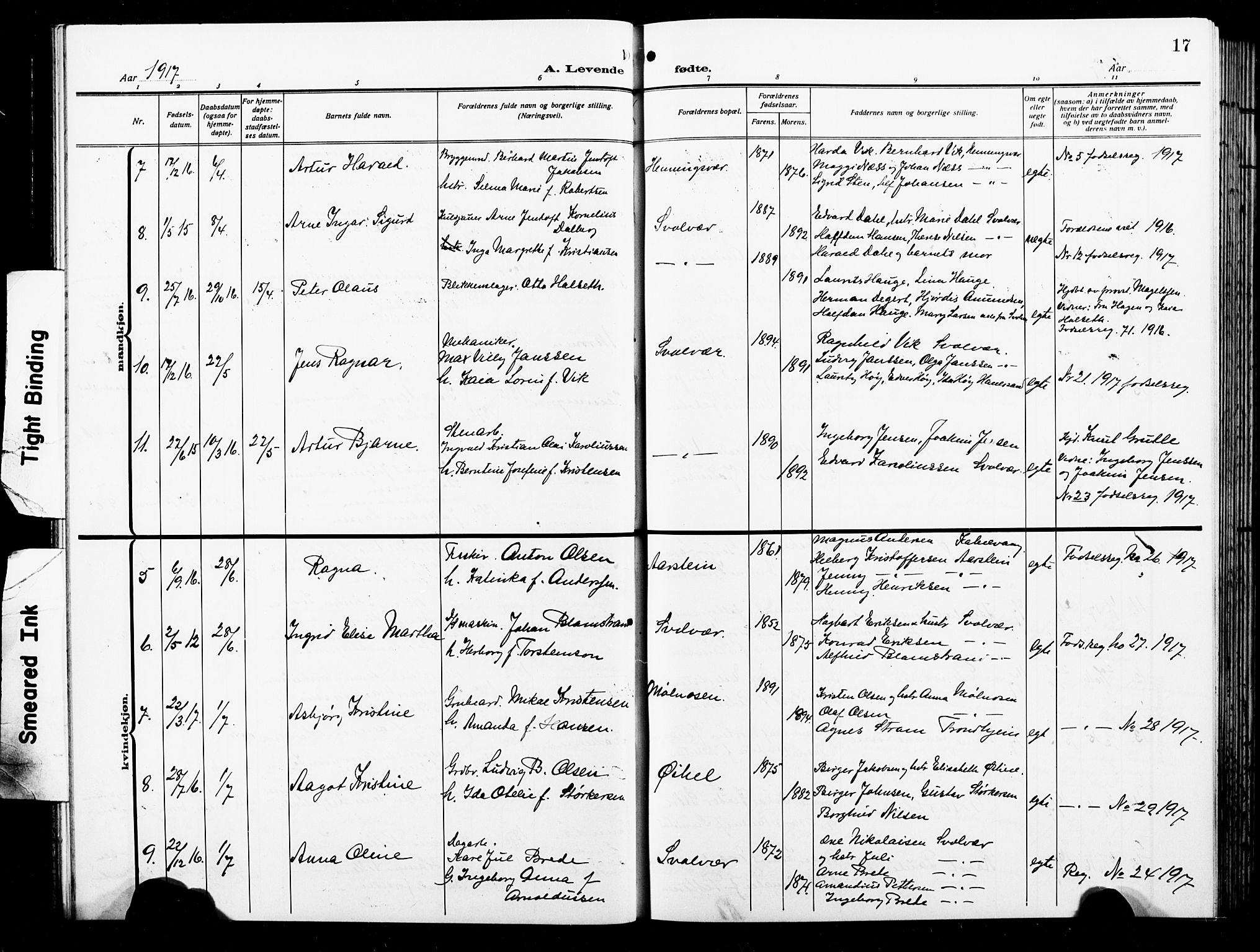 Ministerialprotokoller, klokkerbøker og fødselsregistre - Nordland, AV/SAT-A-1459/874/L1080: Klokkerbok nr. 874C09, 1915-1925, s. 17