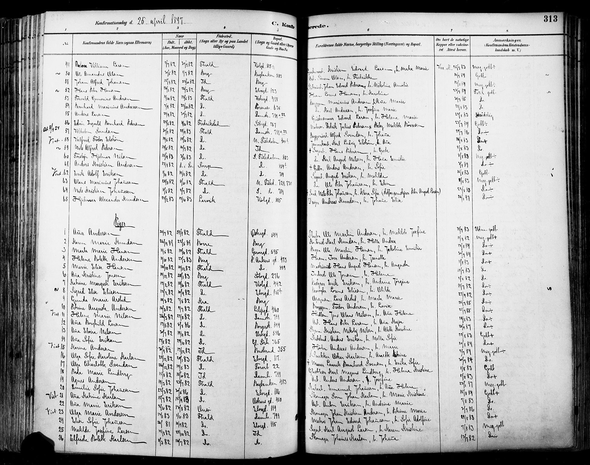 Halden prestekontor Kirkebøker, SAO/A-10909/F/Fa/L0013: Ministerialbok nr. I 13, 1890-1906, s. 313