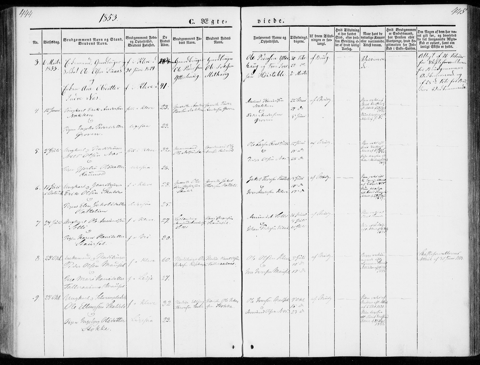 Ministerialprotokoller, klokkerbøker og fødselsregistre - Møre og Romsdal, AV/SAT-A-1454/557/L0680: Ministerialbok nr. 557A02, 1843-1869, s. 444-445