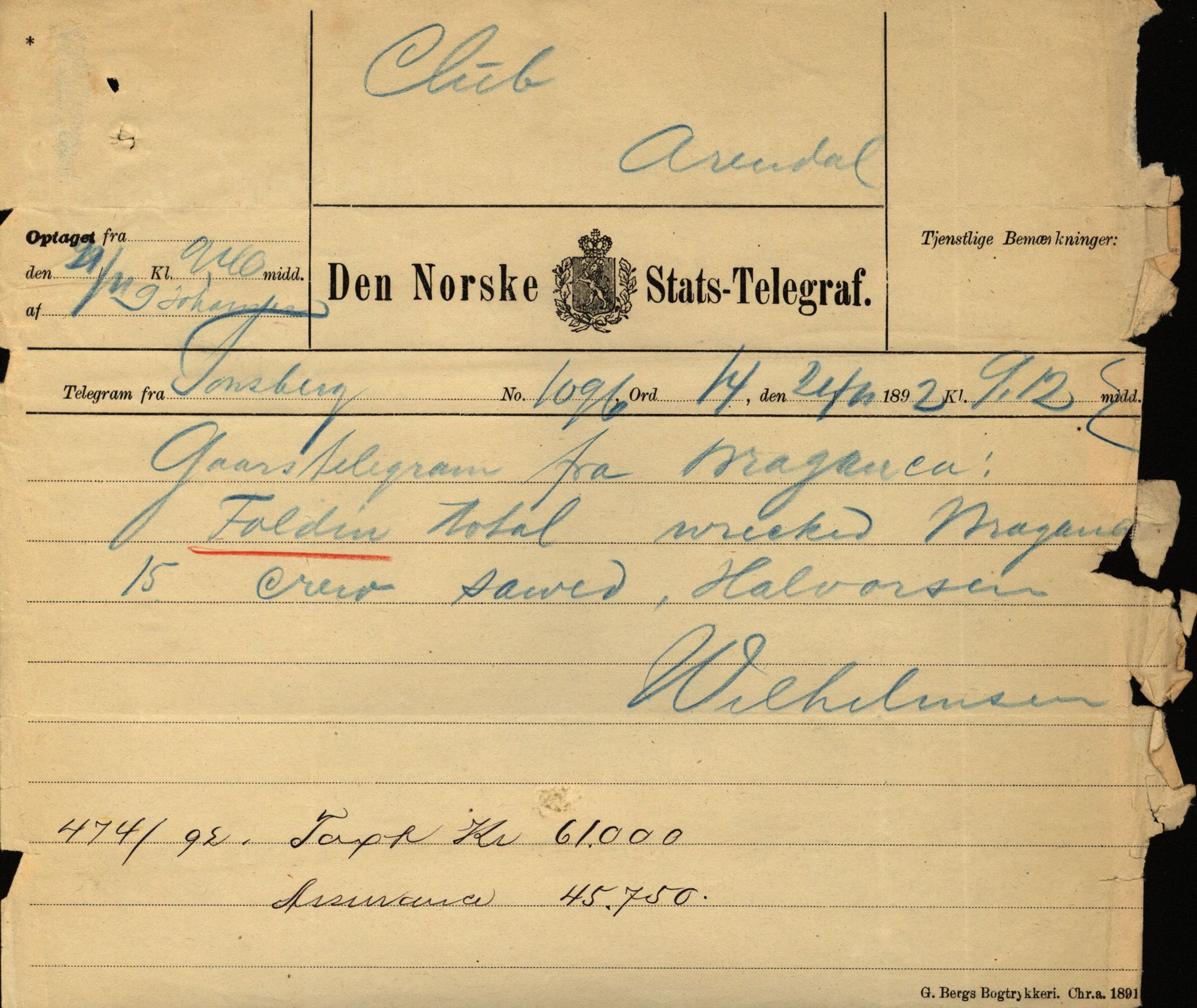 Pa 63 - Østlandske skibsassuranceforening, VEMU/A-1079/G/Ga/L0029/0007: Havaridokumenter / Diamant, Foldin, Aise, Florida, Flora, 1892, s. 111