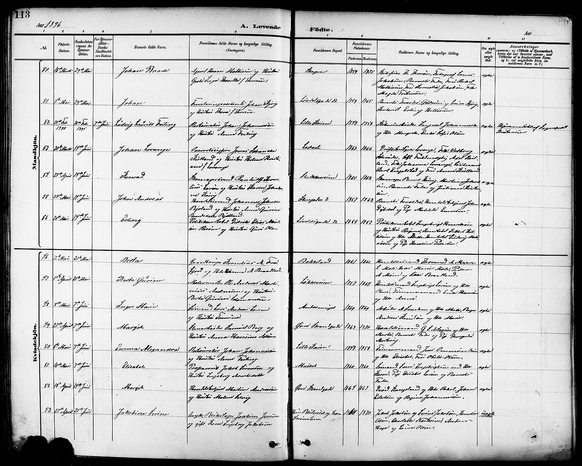 Domkirken sokneprestkontor, AV/SAST-A-101812/001/30/30BB/L0016: Klokkerbok nr. B 16, 1891-1902, s. 113