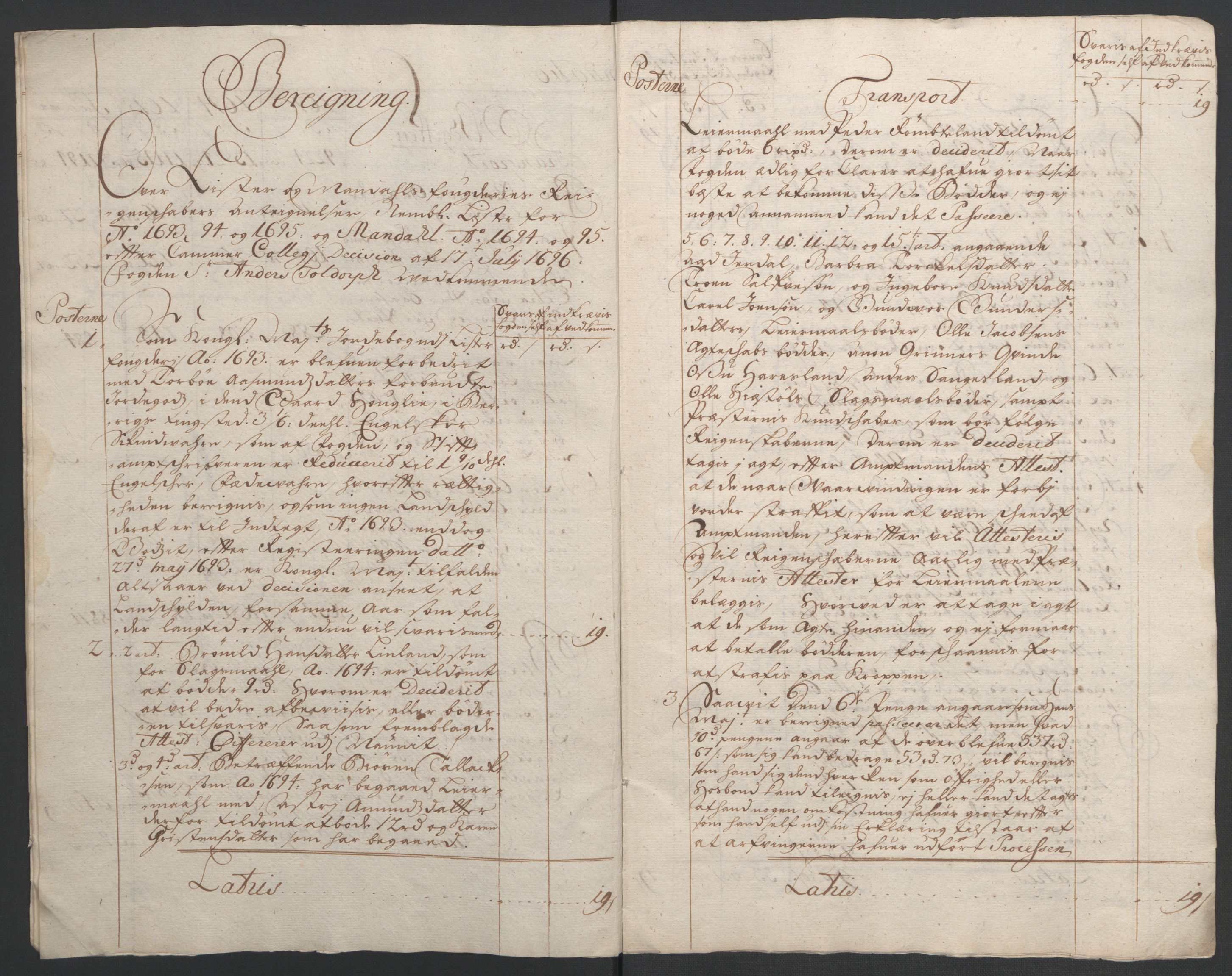 Rentekammeret inntil 1814, Reviderte regnskaper, Fogderegnskap, AV/RA-EA-4092/R43/L2545: Fogderegnskap Lista og Mandal, 1694-1695, s. 27