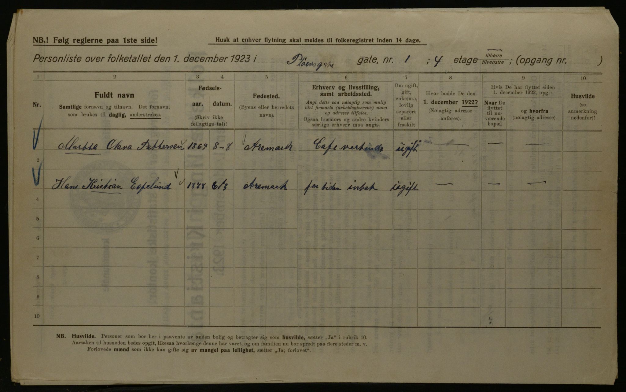 OBA, Kommunal folketelling 1.12.1923 for Kristiania, 1923, s. 89149