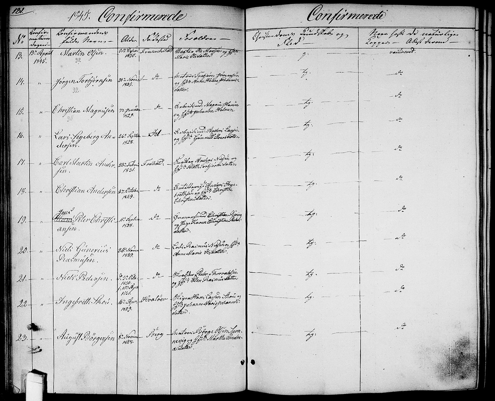 Halden prestekontor Kirkebøker, SAO/A-10909/G/Ga/L0004: Klokkerbok nr. 4, 1845-1854, s. 181
