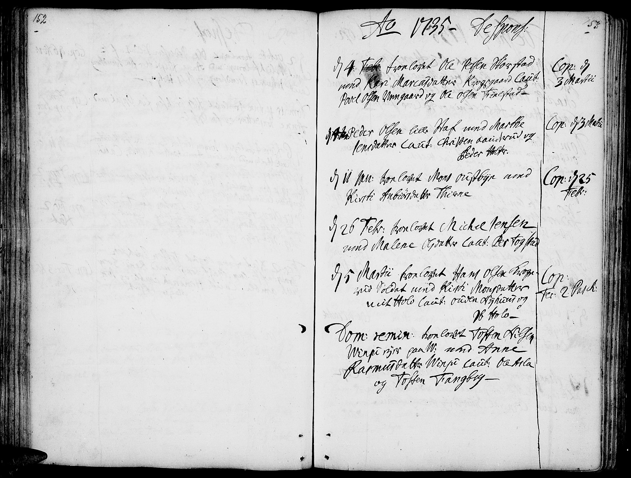 Ringsaker prestekontor, AV/SAH-PREST-014/K/Ka/L0001: Ministerialbok nr. 1, 1734-1746, s. 152-153