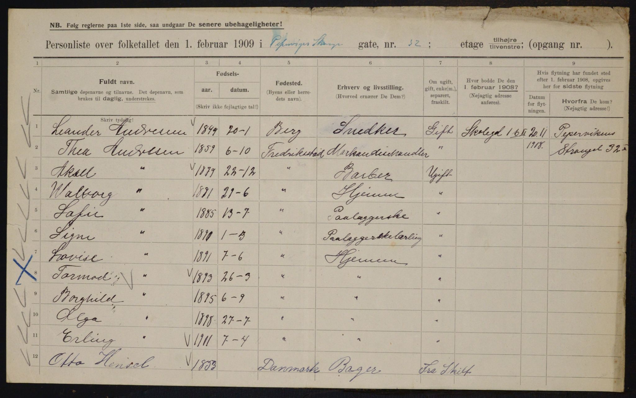 OBA, Kommunal folketelling 1.2.1909 for Kristiania kjøpstad, 1909, s. 94034