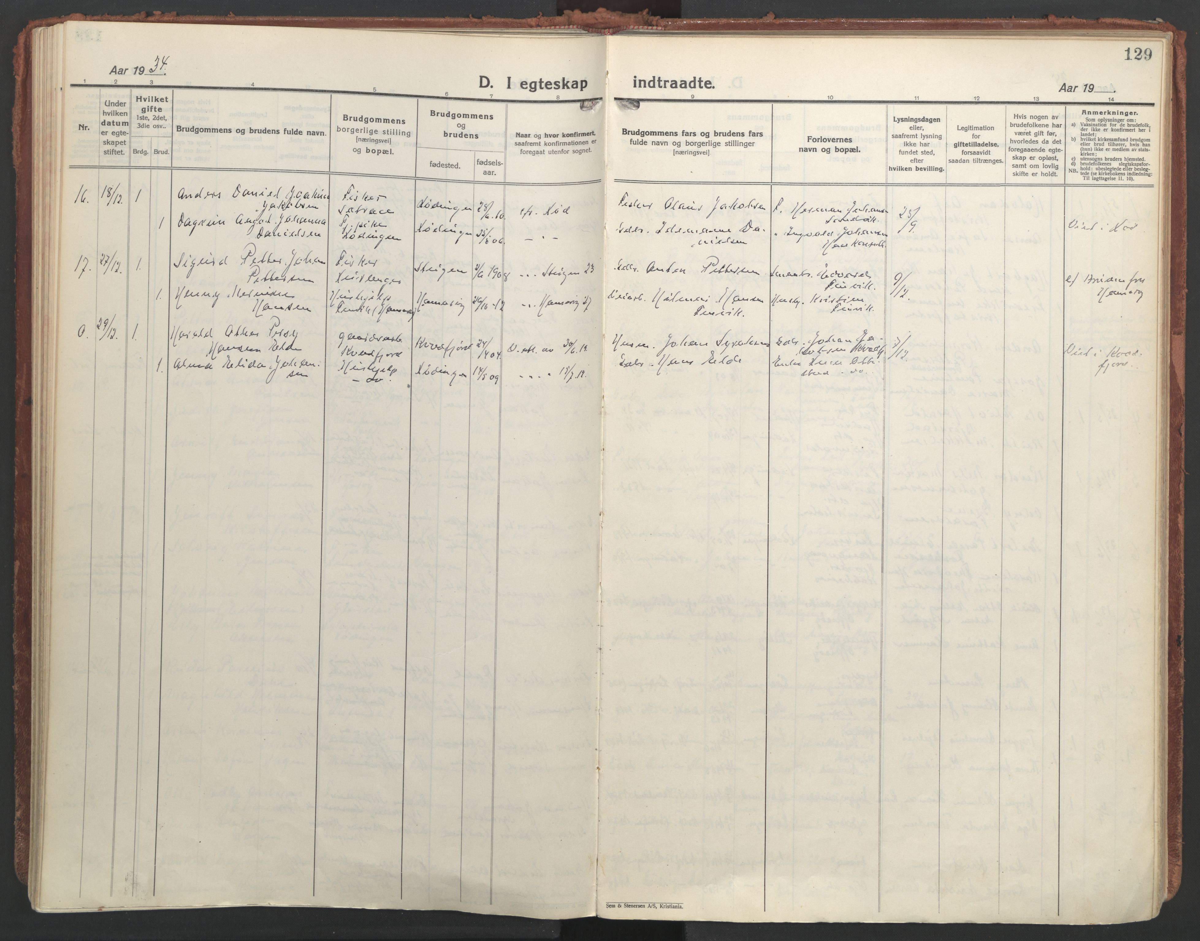 Ministerialprotokoller, klokkerbøker og fødselsregistre - Nordland, AV/SAT-A-1459/872/L1043: Ministerialbok nr. 872A18, 1925-1939, s. 129