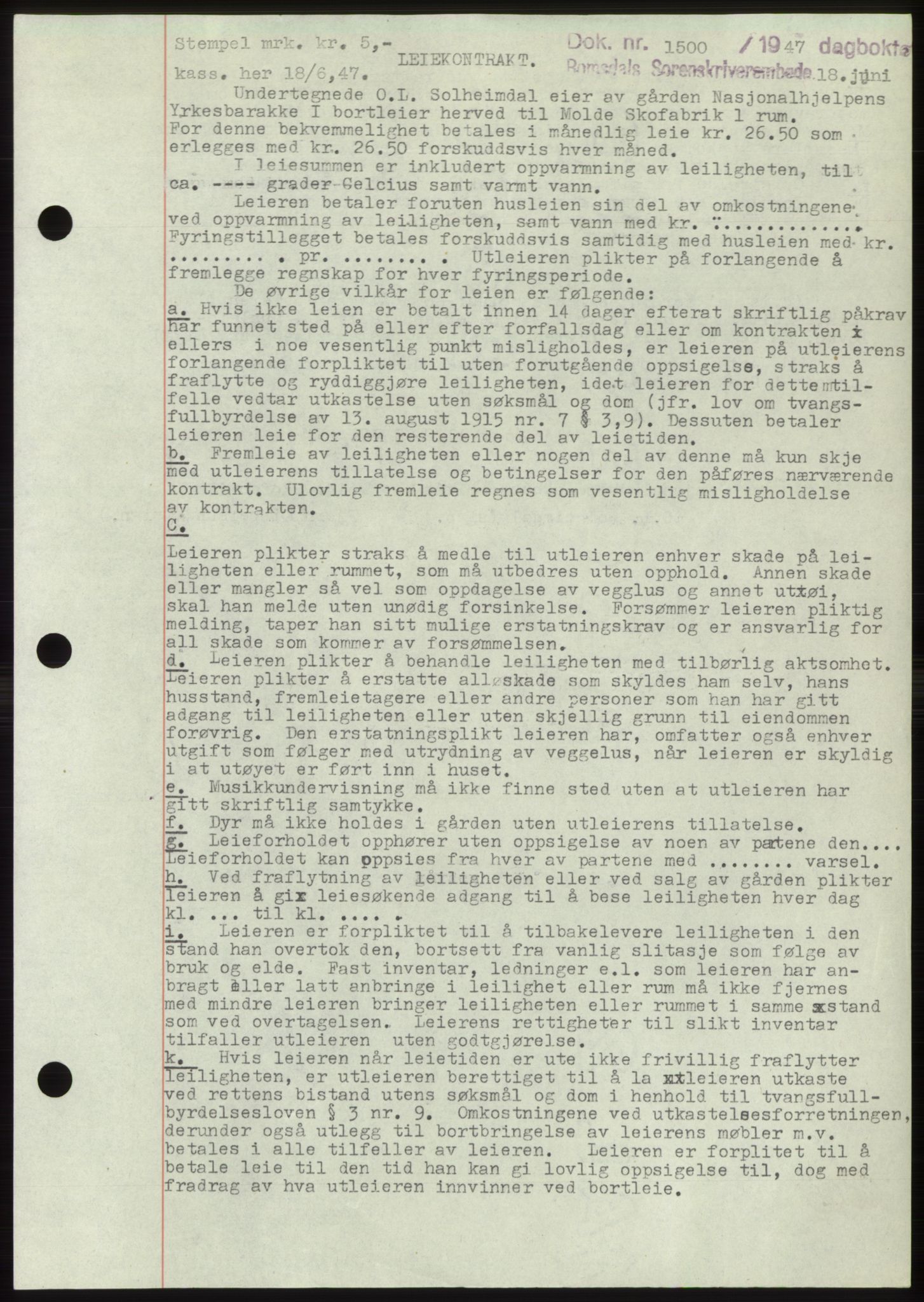 Romsdal sorenskriveri, SAT/A-4149/1/2/2C: Pantebok nr. B3, 1946-1948, Dagboknr: 1500/1947