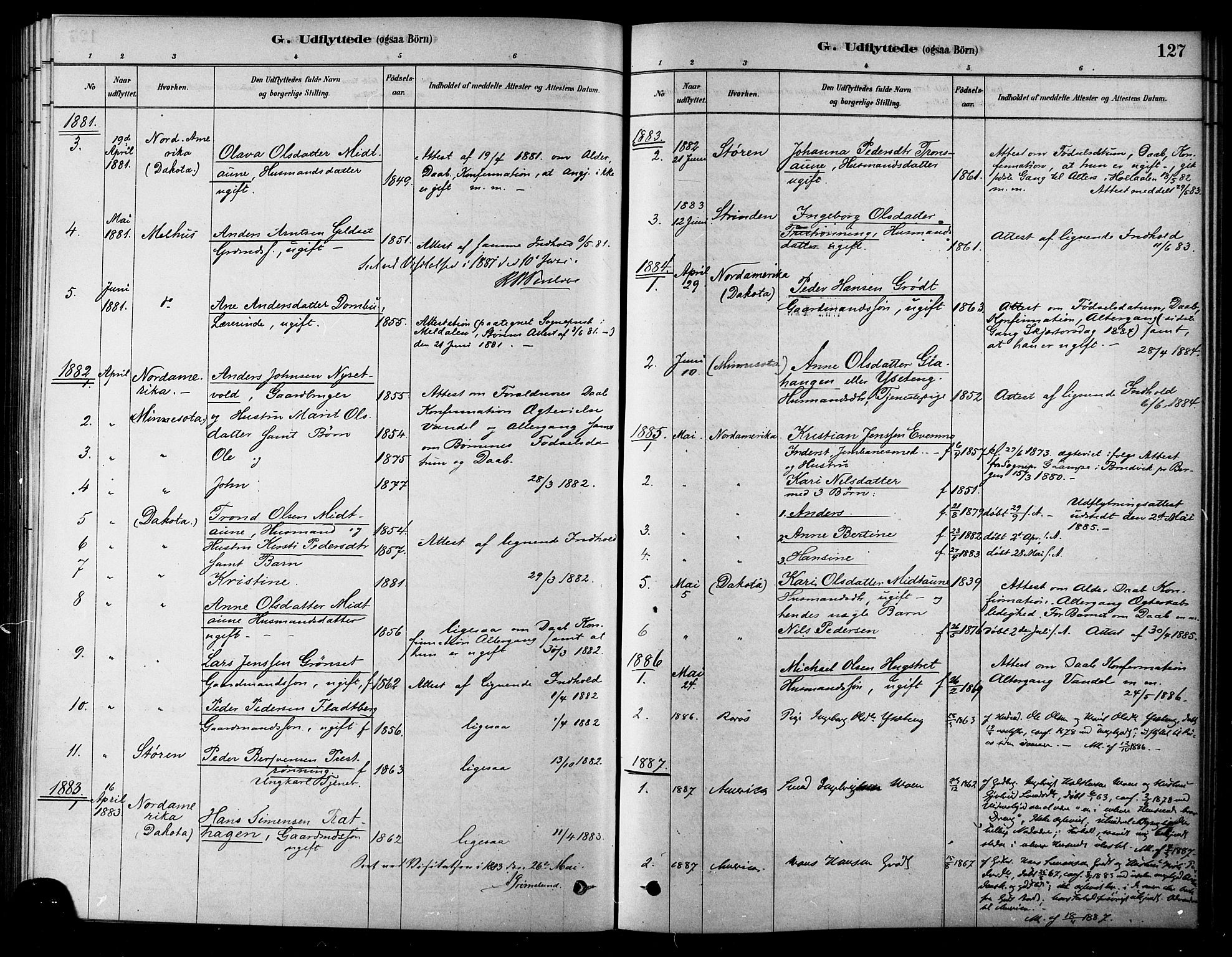 Ministerialprotokoller, klokkerbøker og fødselsregistre - Sør-Trøndelag, SAT/A-1456/685/L0972: Ministerialbok nr. 685A09, 1879-1890, s. 127