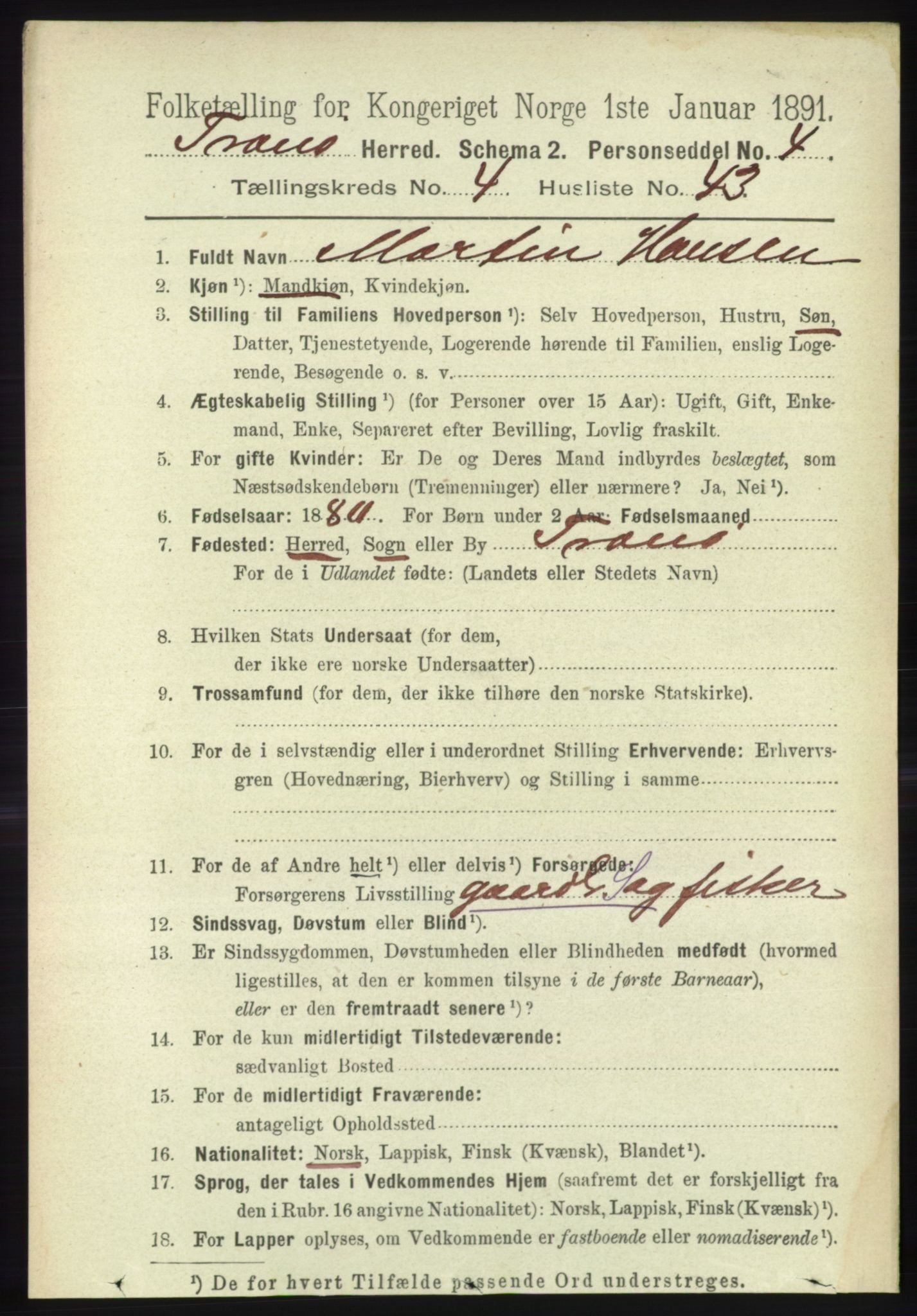 RA, Folketelling 1891 for 1927 Tranøy herred, 1891, s. 1716