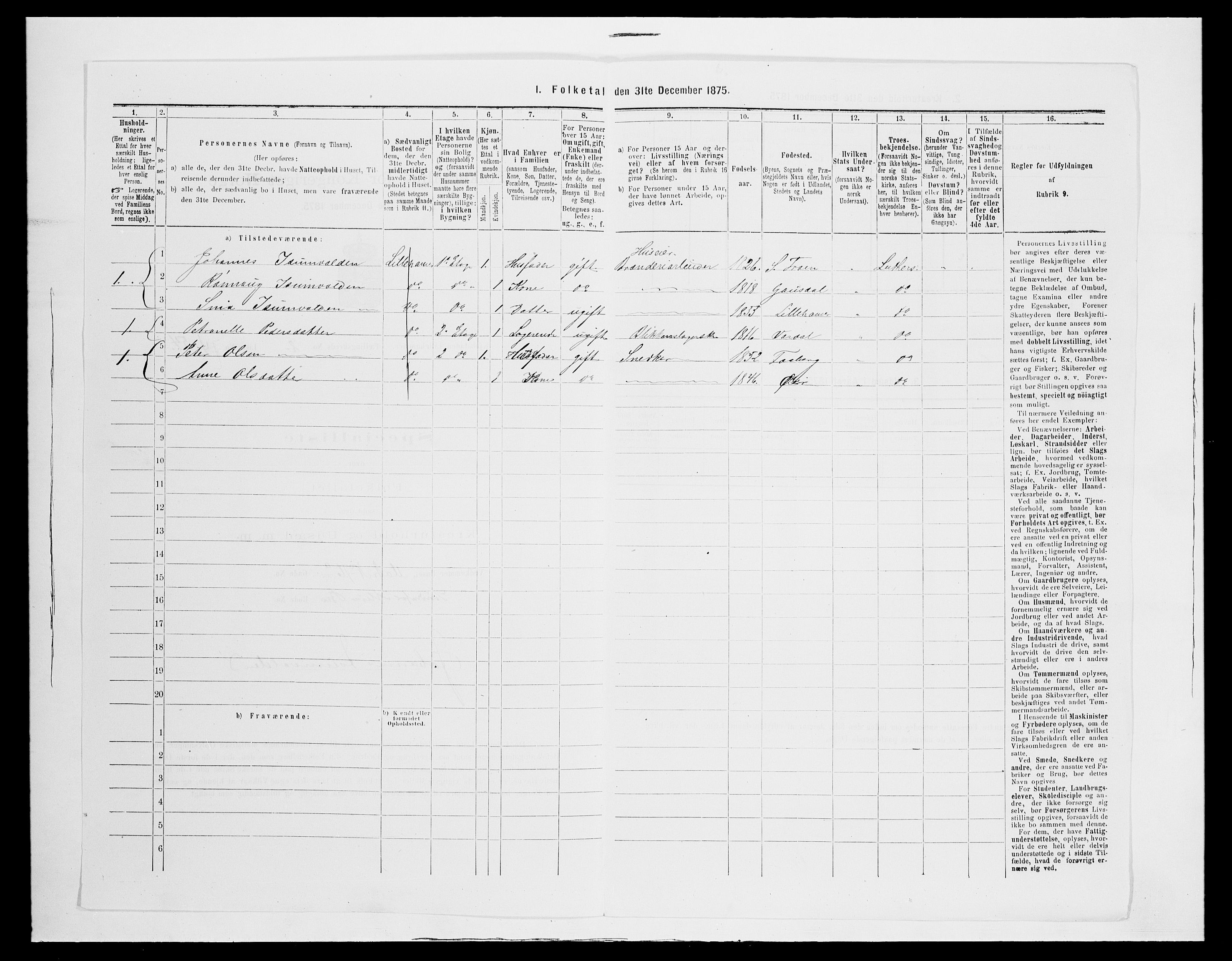 SAH, Folketelling 1875 for 0501B Fåberg prestegjeld, Lillehammer kjøpstad, 1875, s. 126