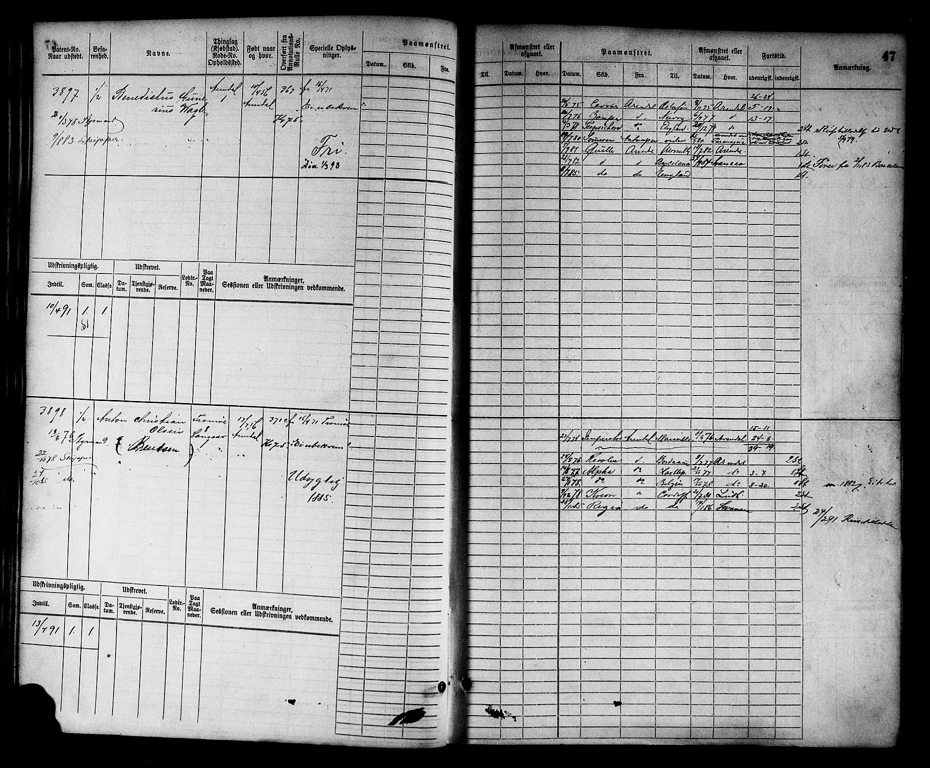Arendal mønstringskrets, AV/SAK-2031-0012/F/Fb/L0015: Hovedrulle nr 3807-4568, S-13, 1872-1900, s. 49