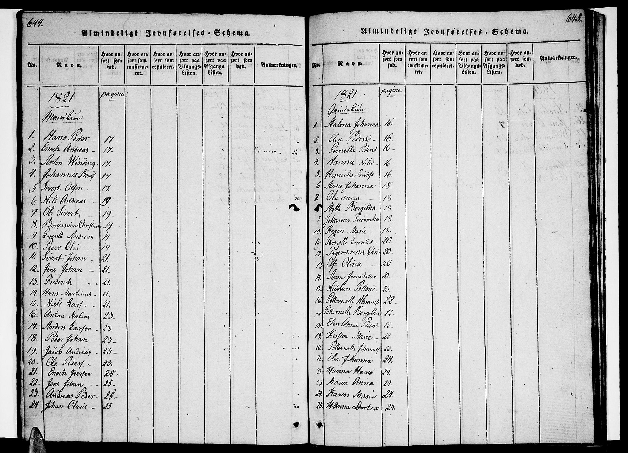 Ministerialprotokoller, klokkerbøker og fødselsregistre - Nordland, AV/SAT-A-1459/830/L0457: Klokkerbok nr. 830C01 /1, 1820-1842, s. 644-645