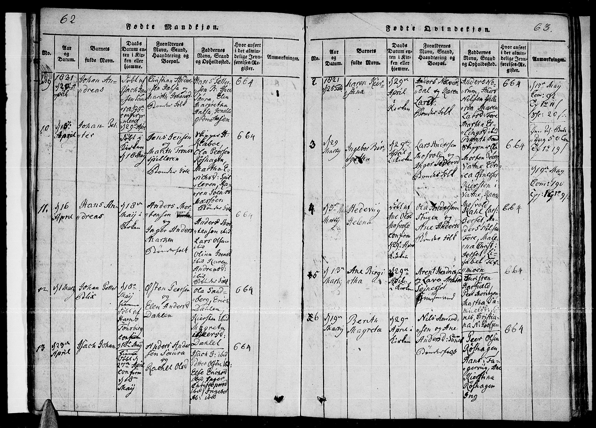 Ministerialprotokoller, klokkerbøker og fødselsregistre - Nordland, AV/SAT-A-1459/841/L0593: Ministerialbok nr. 841A04 /2, 1820-1825, s. 62-63