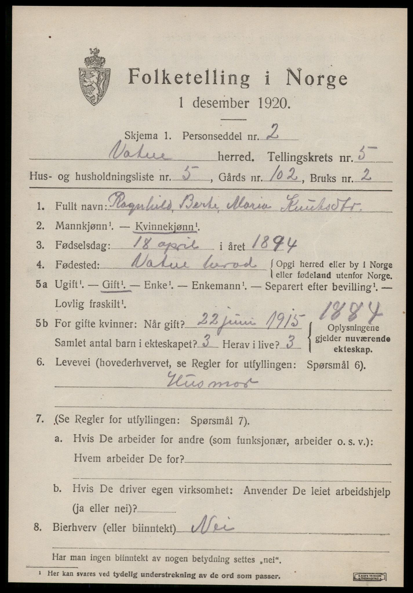 SAT, Folketelling 1920 for 1530 Vatne herred, 1920, s. 2212