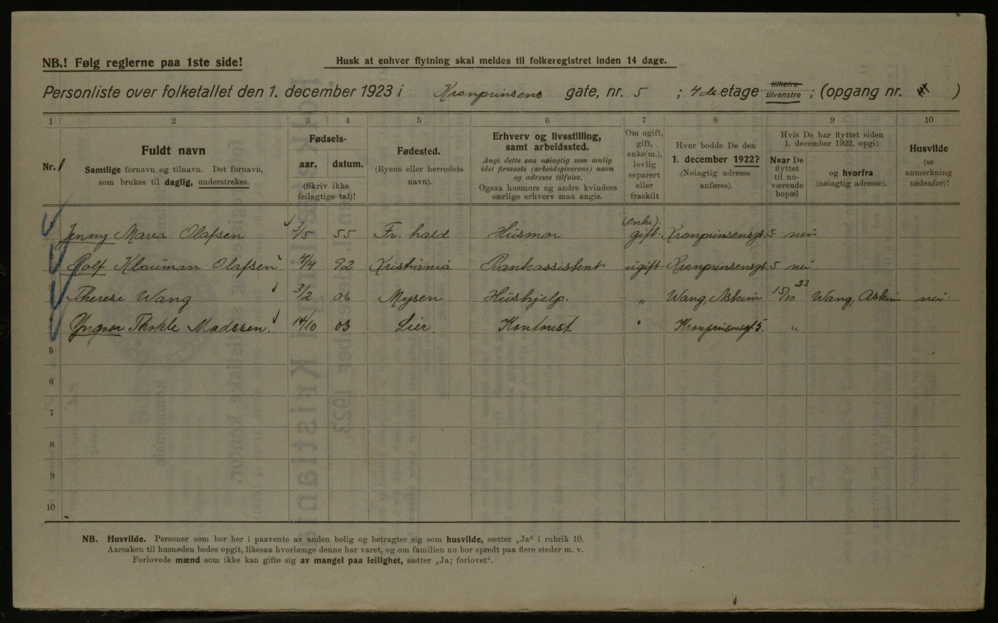 OBA, Kommunal folketelling 1.12.1923 for Kristiania, 1923, s. 61178