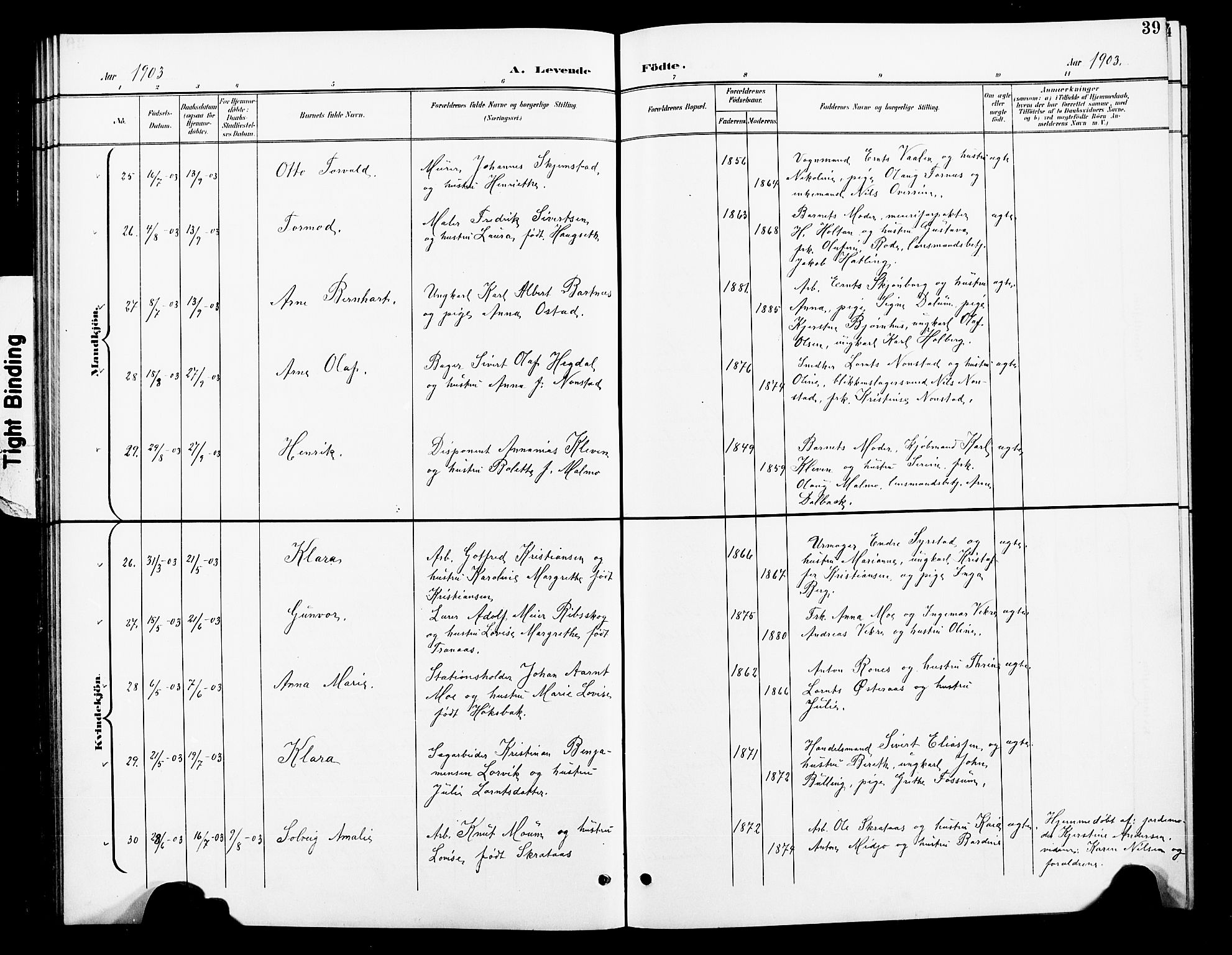 Ministerialprotokoller, klokkerbøker og fødselsregistre - Nord-Trøndelag, SAT/A-1458/739/L0375: Klokkerbok nr. 739C03, 1898-1908, s. 39