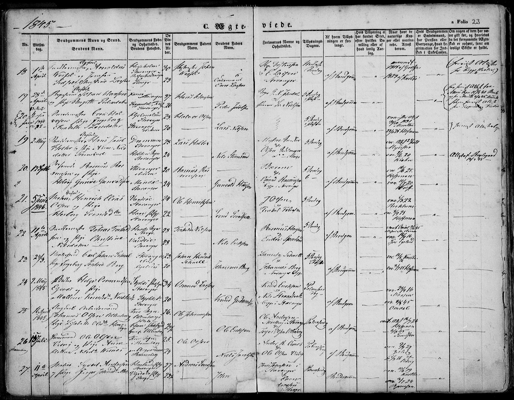 Domkirken sokneprestkontor, AV/SAST-A-101812/001/30/30BA/L0015: Ministerialbok nr. A 14, 1842-1857, s. 23