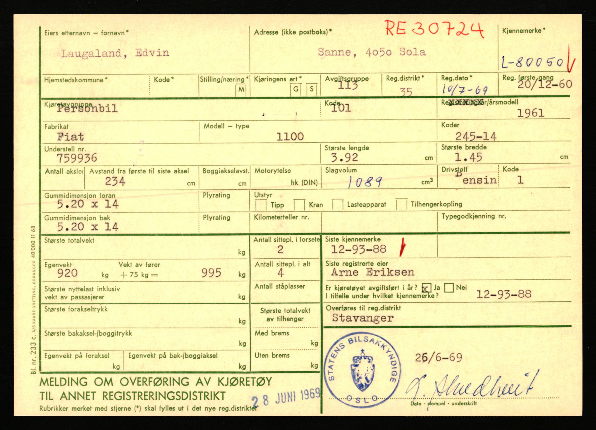 Stavanger trafikkstasjon, AV/SAST-A-101942/0/F/L0070: L-78800 - L-80499, 1930-1971, s. 1520