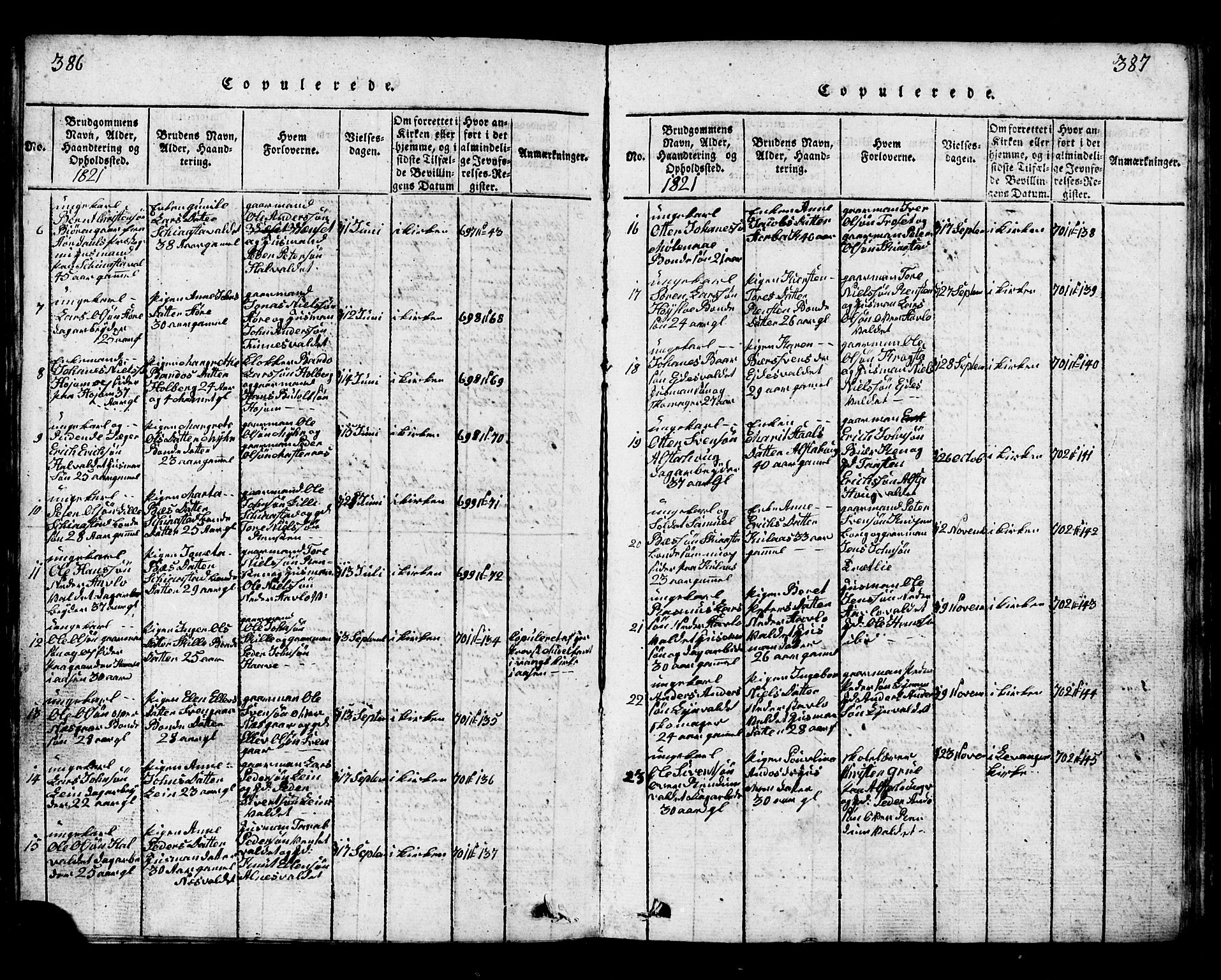 Ministerialprotokoller, klokkerbøker og fødselsregistre - Nord-Trøndelag, SAT/A-1458/717/L0169: Klokkerbok nr. 717C01, 1816-1834, s. 386-387