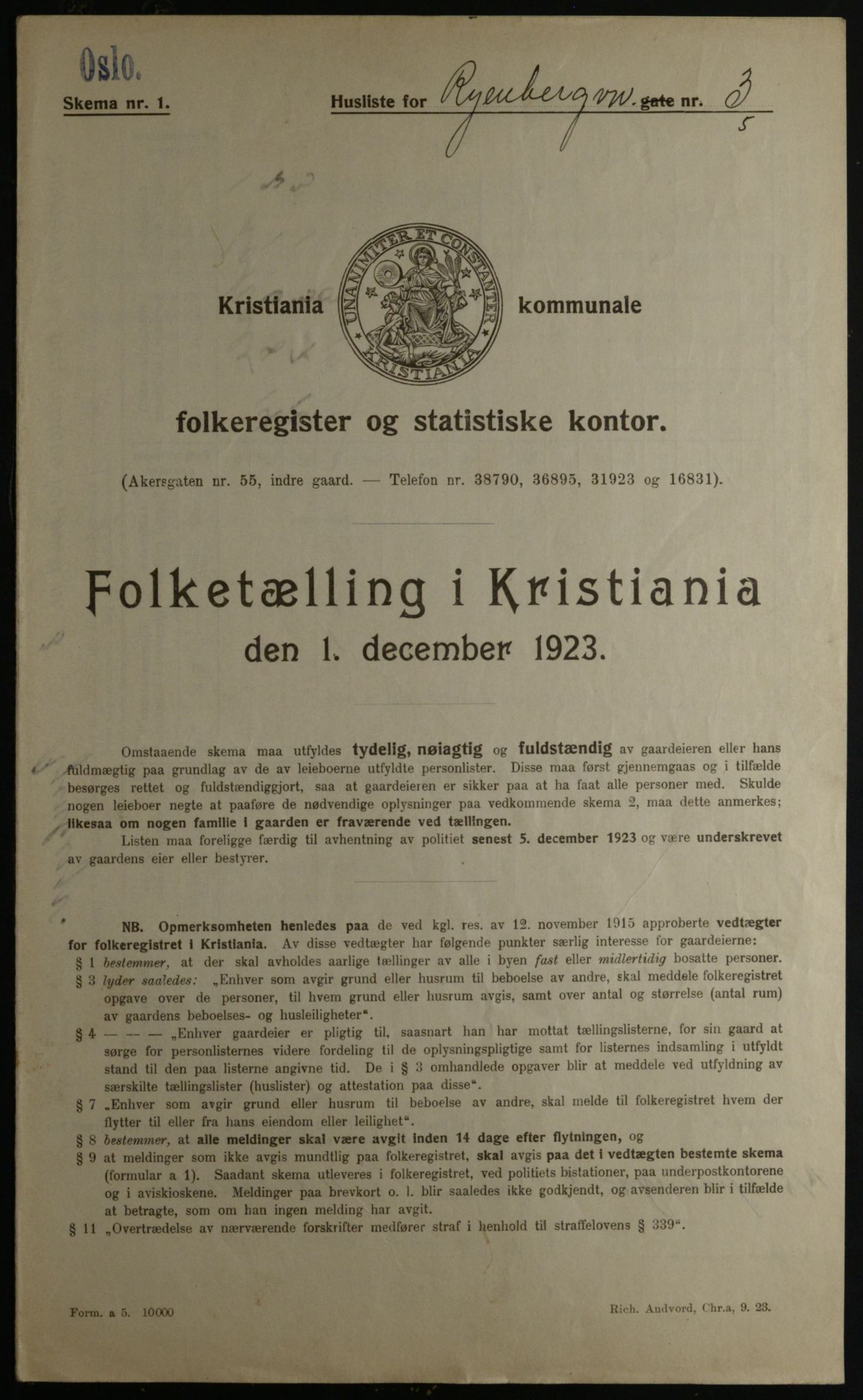 OBA, Kommunal folketelling 1.12.1923 for Kristiania, 1923, s. 94469