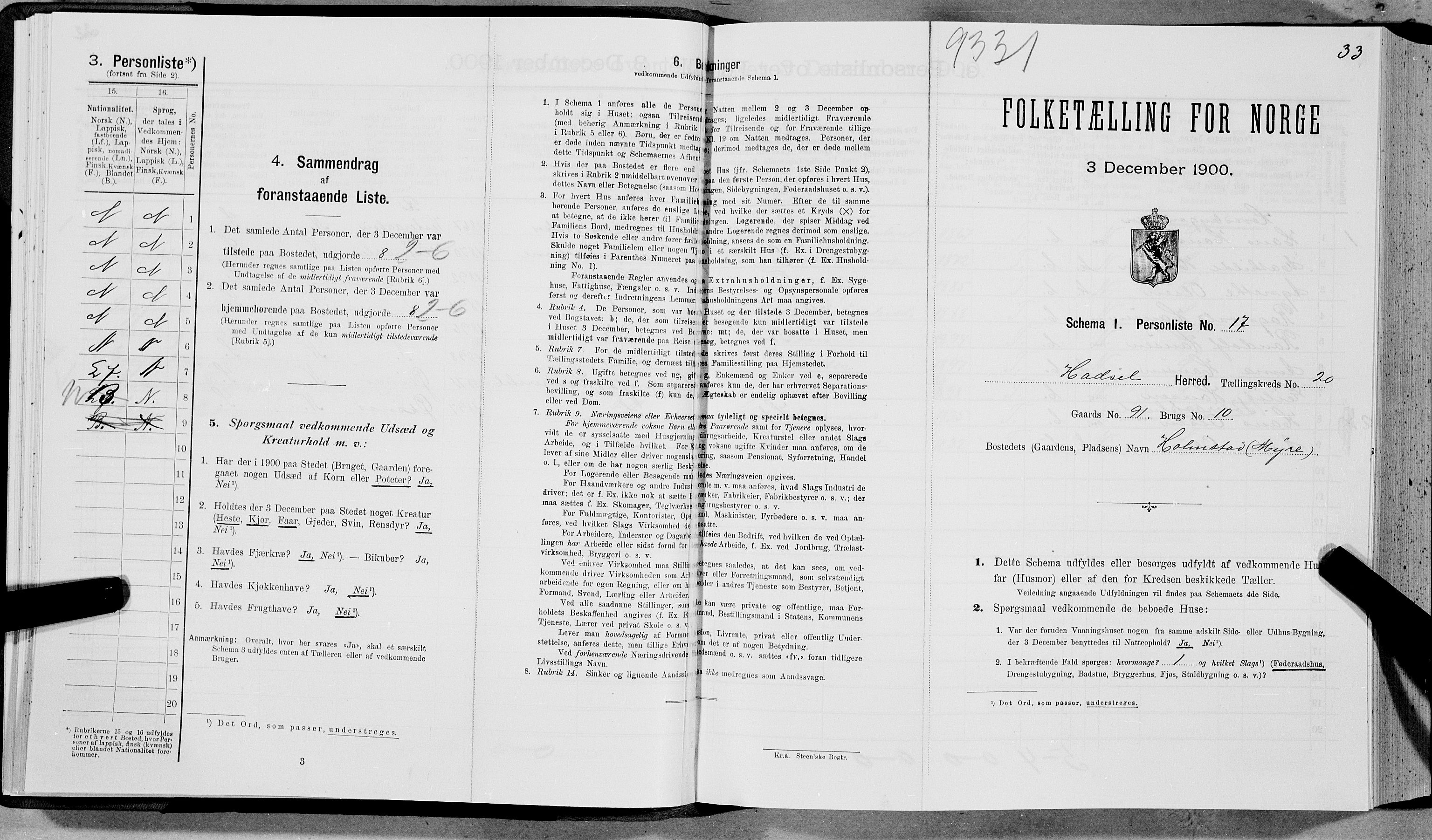 SAT, Folketelling 1900 for 1866 Hadsel herred, 1900, s. 1928