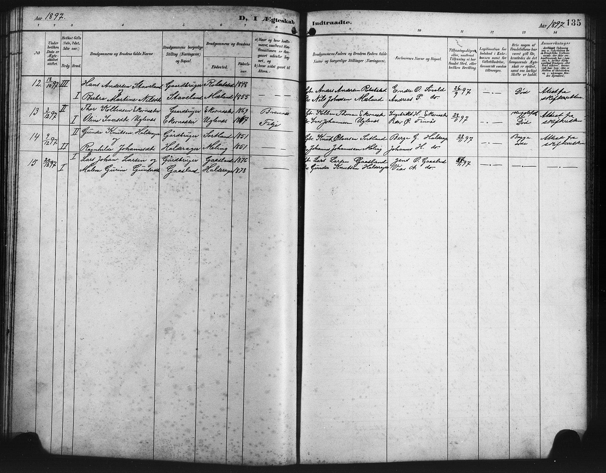 Finnås sokneprestembete, AV/SAB-A-99925/H/Ha/Hab/Habb/L0004: Klokkerbok nr. B 4, 1897-1907, s. 135