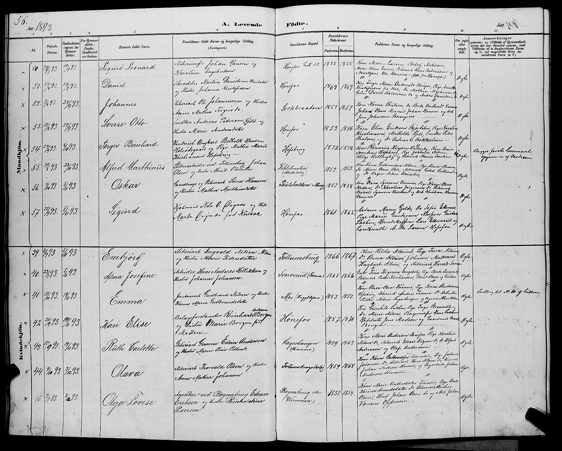 Hønefoss kirkebøker, AV/SAKO-A-609/G/Ga/L0002: Klokkerbok nr. 2, 1888-1904, s. 56