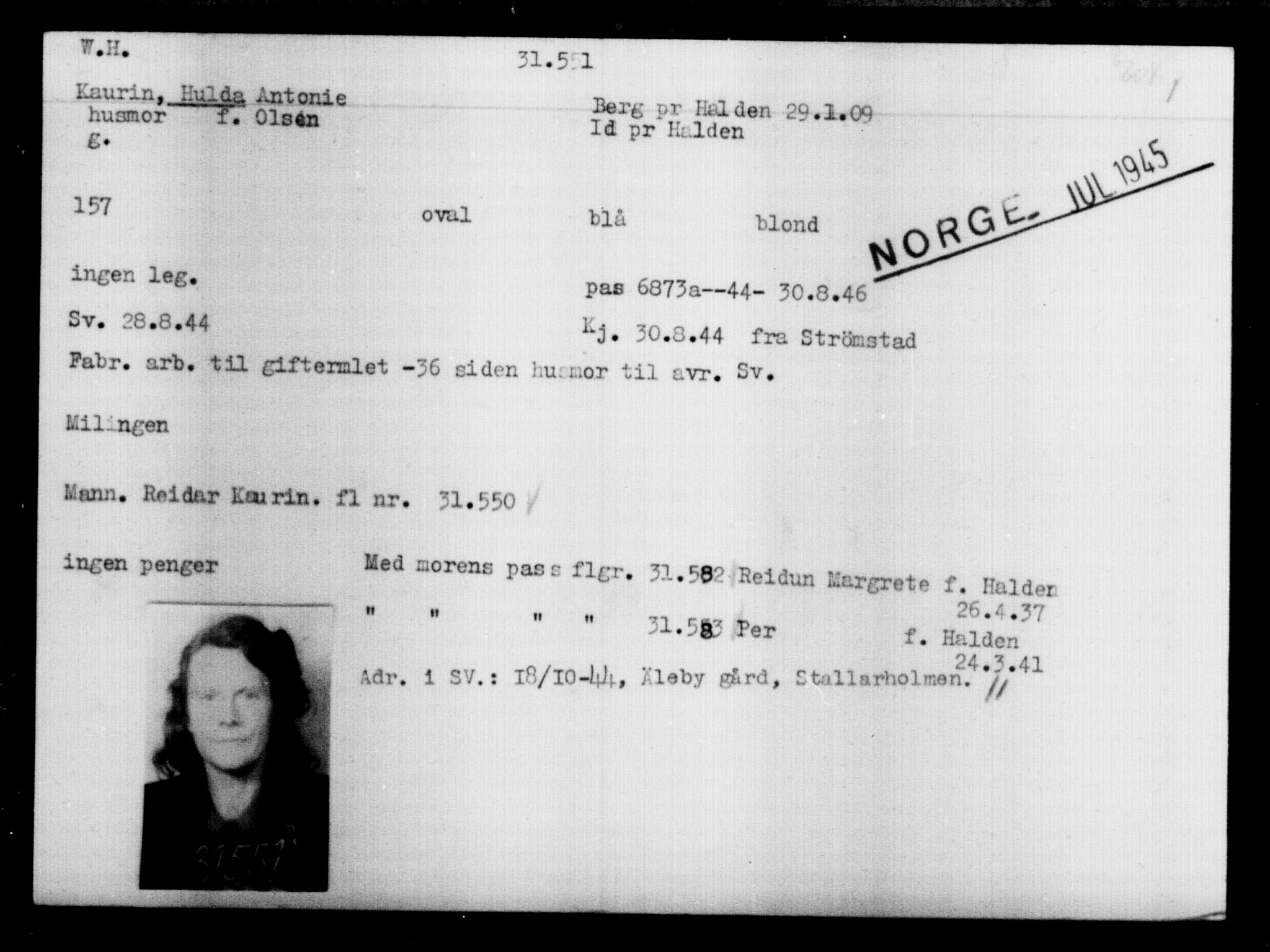 Den Kgl. Norske Legasjons Flyktningskontor, AV/RA-S-6753/V/Va/L0013: Kjesäterkartoteket.  Flyktningenr. 31500-34731, 1940-1945, s. 56