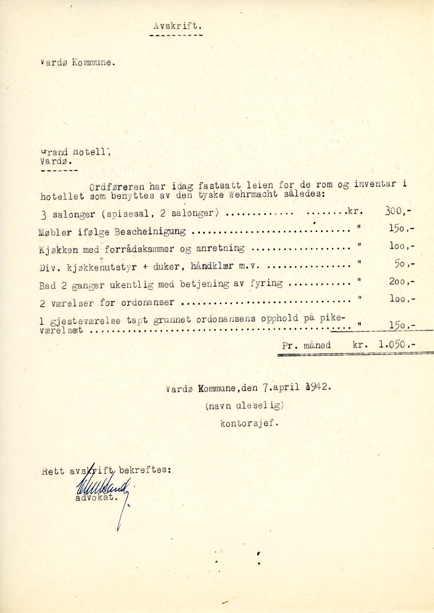 Erling Brodtkorb, Vardø, VAMU/A-0065/D/L0001/0004: Saksdokumenter / A/S Grand Hotel, Vardø, 1942-1947