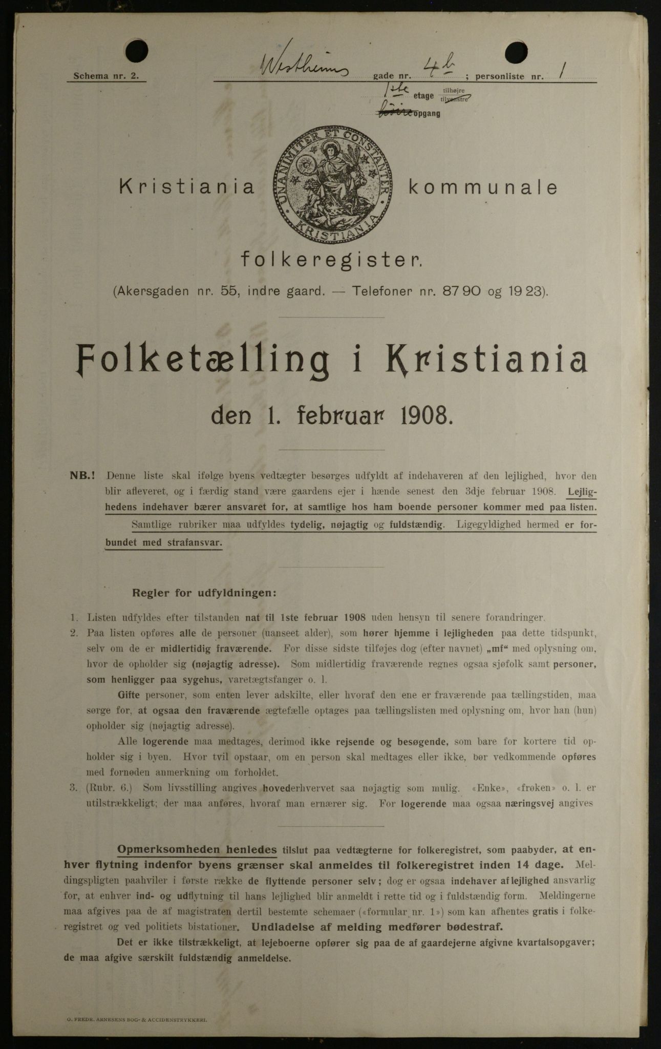 OBA, Kommunal folketelling 1.2.1908 for Kristiania kjøpstad, 1908, s. 109974