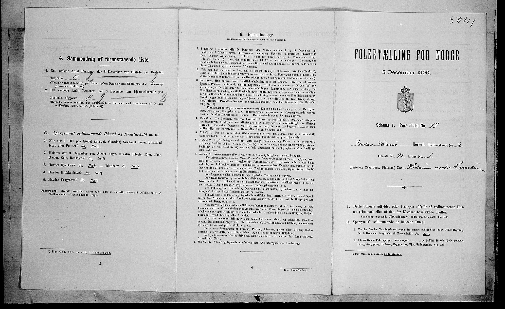 SAH, Folketelling 1900 for 0529 Vestre Toten herred, 1900, s. 1122