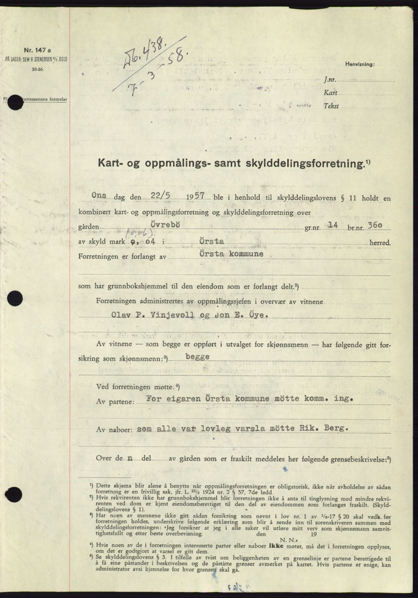 Søre Sunnmøre sorenskriveri, SAT/A-4122/1/2/2C/L0109: Pantebok nr. 35A, 1958-1958, Dagboknr: 438/1958