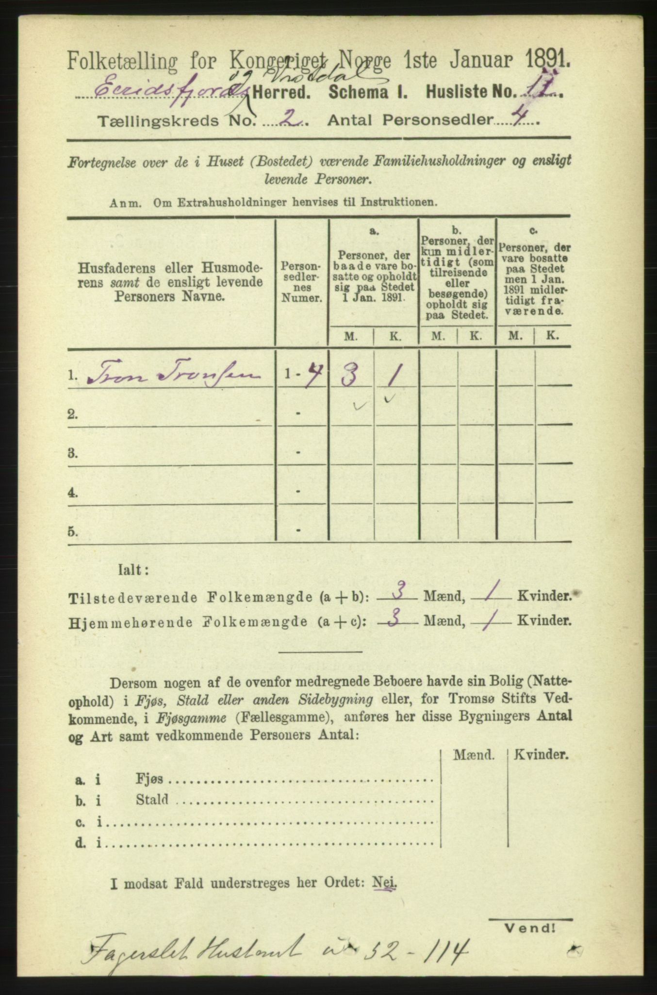 RA, Folketelling 1891 for 1542 Eresfjord og Vistdal herred, 1891, s. 319