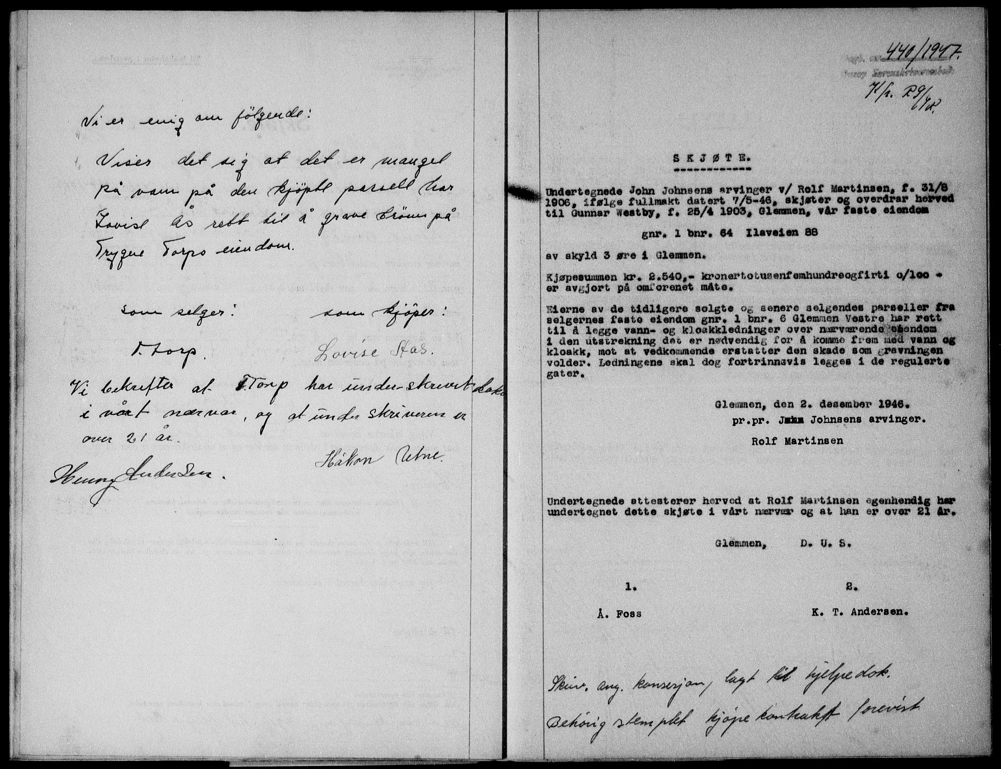 Onsøy sorenskriveri, SAO/A-10474/G/Ga/Gab/L0019a: Pantebok nr. II A-19, 1947-1947, Dagboknr: 440/1947