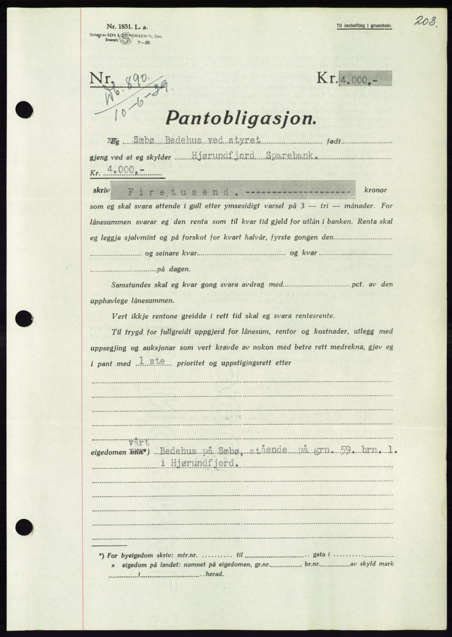 Søre Sunnmøre sorenskriveri, AV/SAT-A-4122/1/2/2C/L0068: Pantebok nr. 62, 1939-1939, Dagboknr: 890/1939