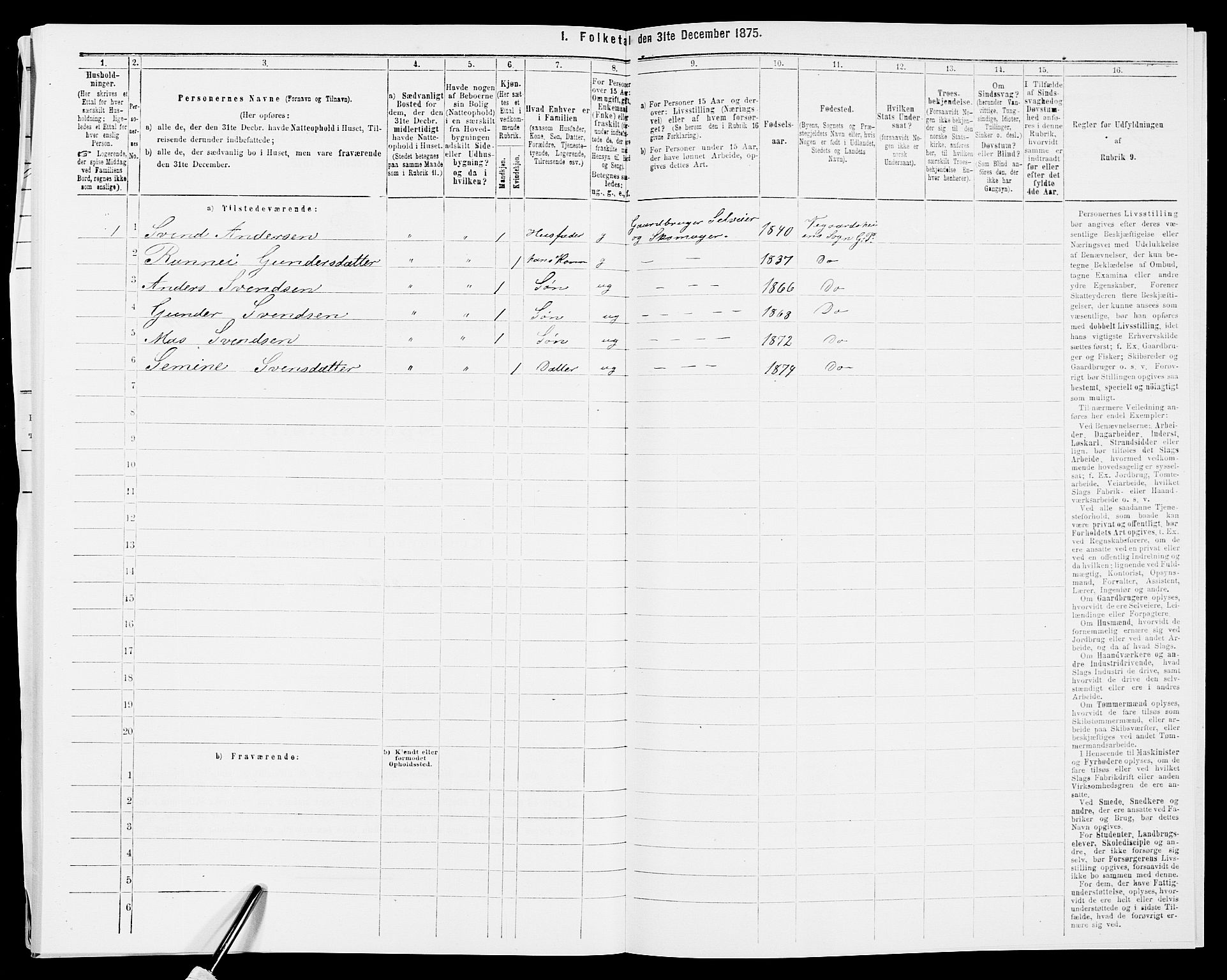 SAK, Folketelling 1875 for 0911P Gjerstad prestegjeld, 1875, s. 1118