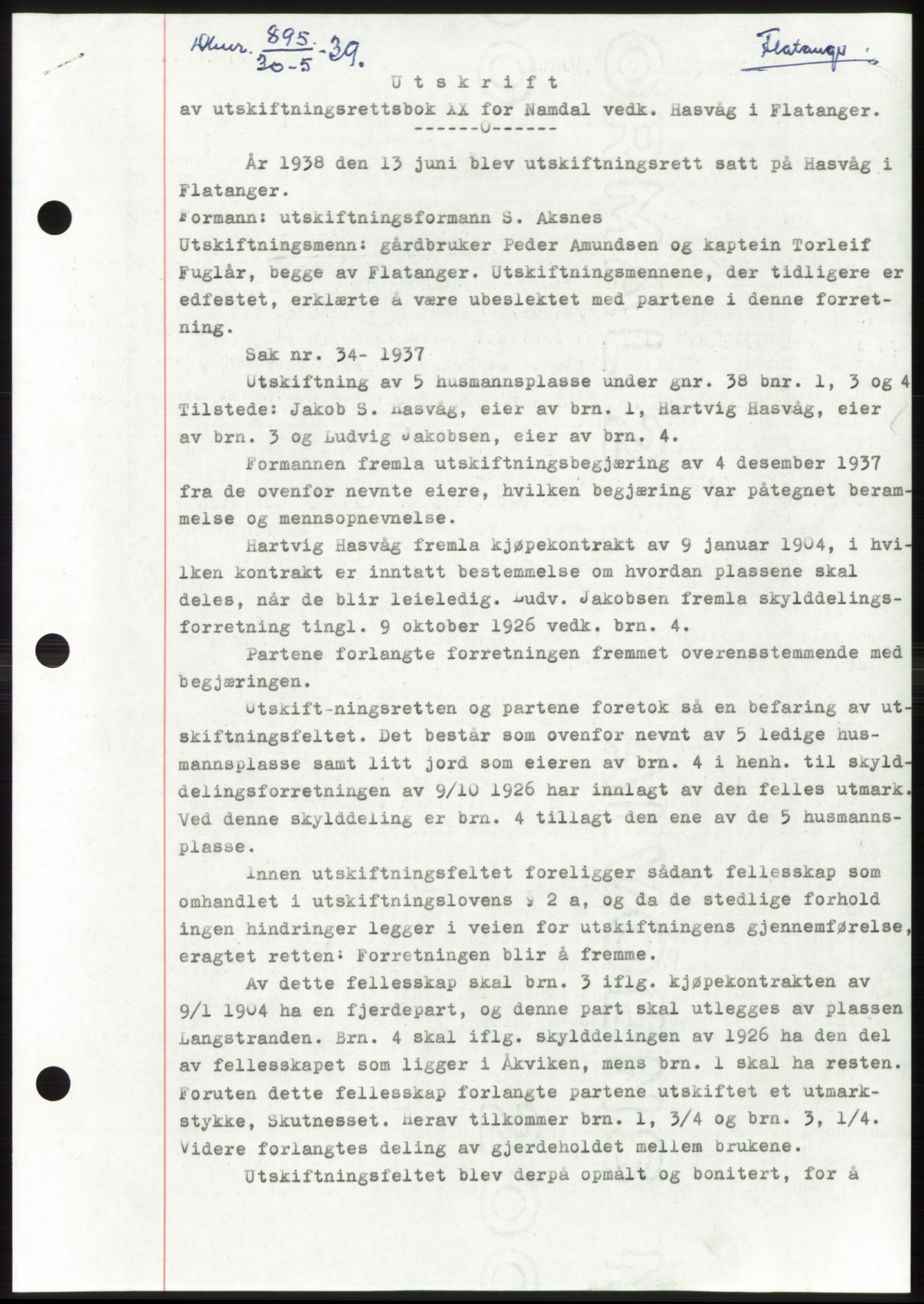 Namdal sorenskriveri, SAT/A-4133/1/2/2C: Pantebok nr. -, 1937-1939, Tingl.dato: 30.05.1939