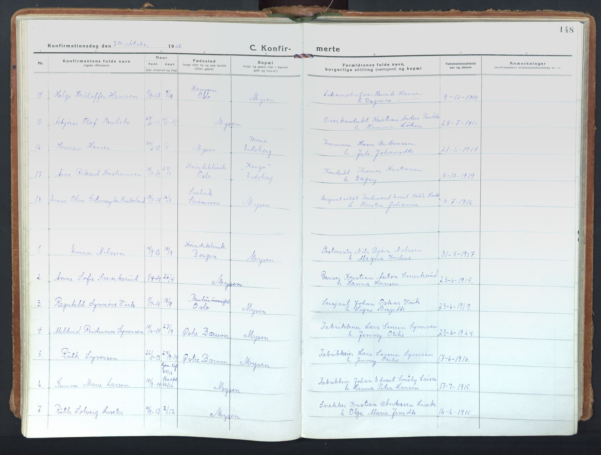 Eidsberg prestekontor Kirkebøker, SAO/A-10905/F/Fd/L0001: Ministerialbok nr. IV 1, 1921-1948, s. 148