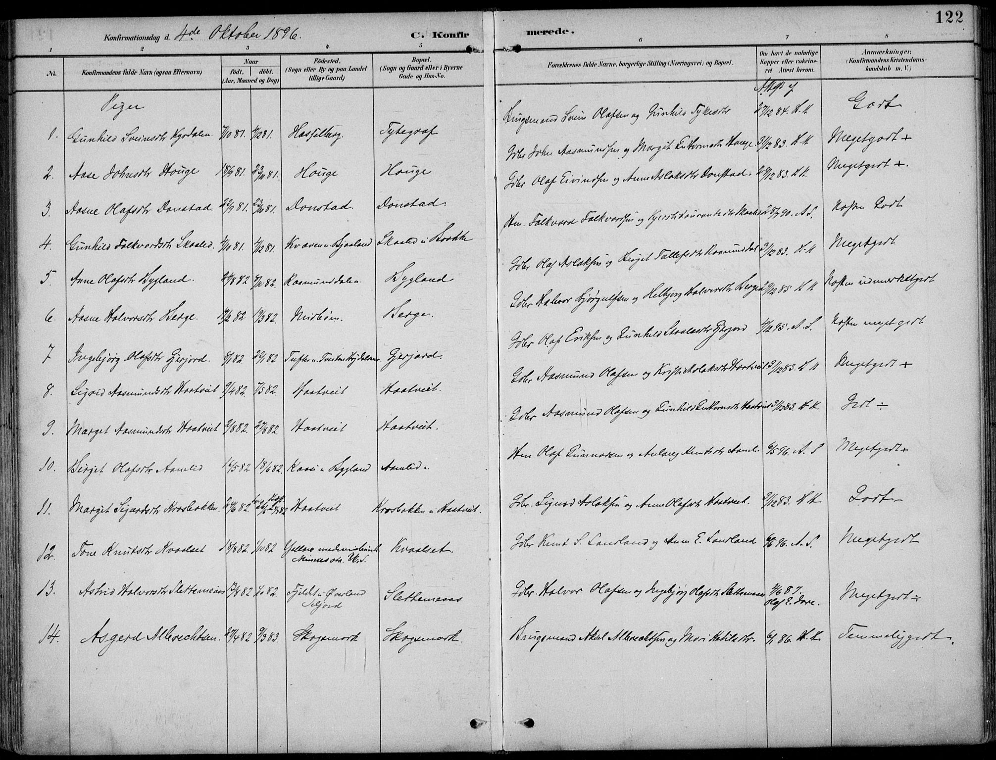 Kviteseid kirkebøker, AV/SAKO-A-276/F/Fb/L0002: Ministerialbok nr. II 2, 1882-1916, s. 122