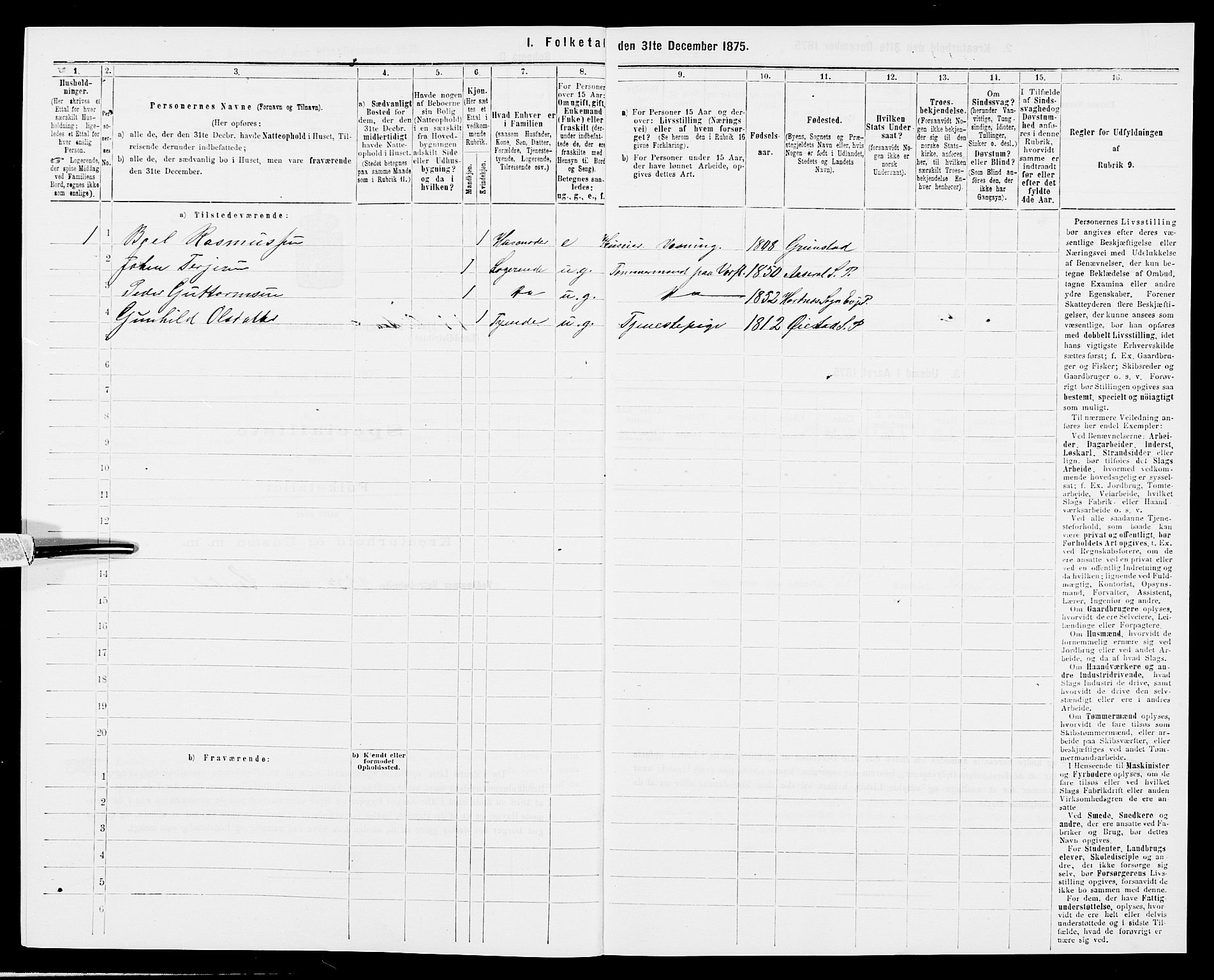 SAK, Folketelling 1875 for 0923L Fjære prestegjeld, Fjære sokn, 1875, s. 738