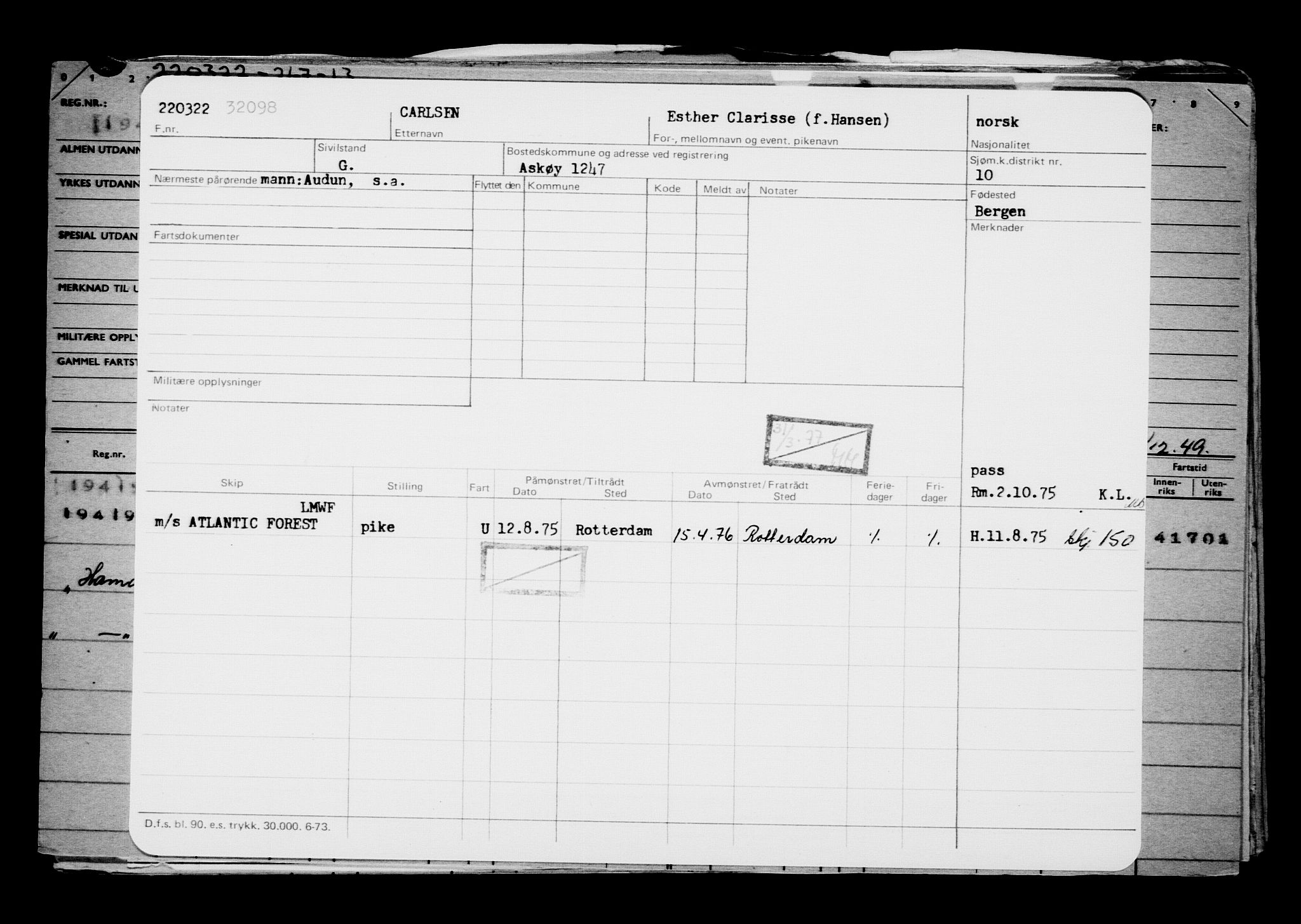 Direktoratet for sjømenn, AV/RA-S-3545/G/Gb/L0204: Hovedkort, 1922, s. 321